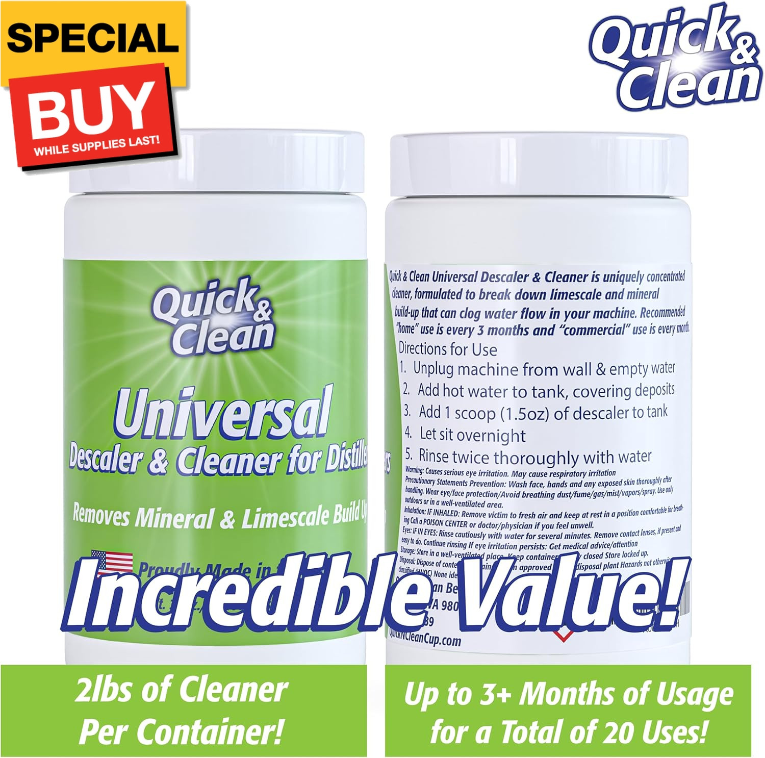Universal Descaler – 2lbs – Made in the USA – Granule Descaling Powder for Disti