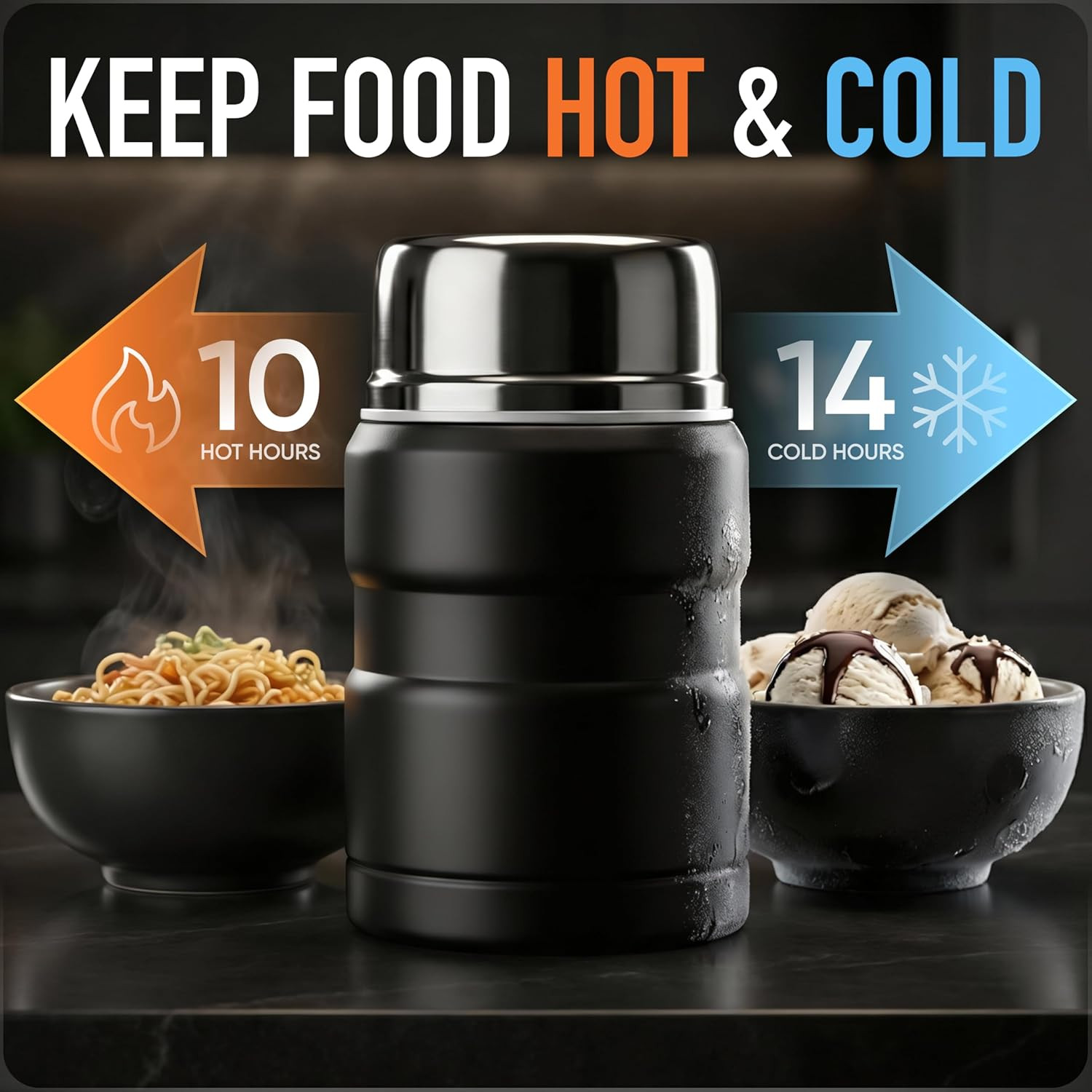 Stainless Steel Thermo for Hot 17OZ with Folding Spoon, Vacuum Insulated Conta