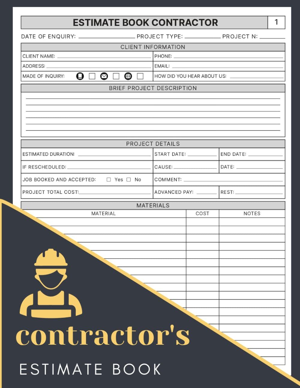 Estimate Book Contractor: Job Estimate Quote Record Book With Client Contact Log