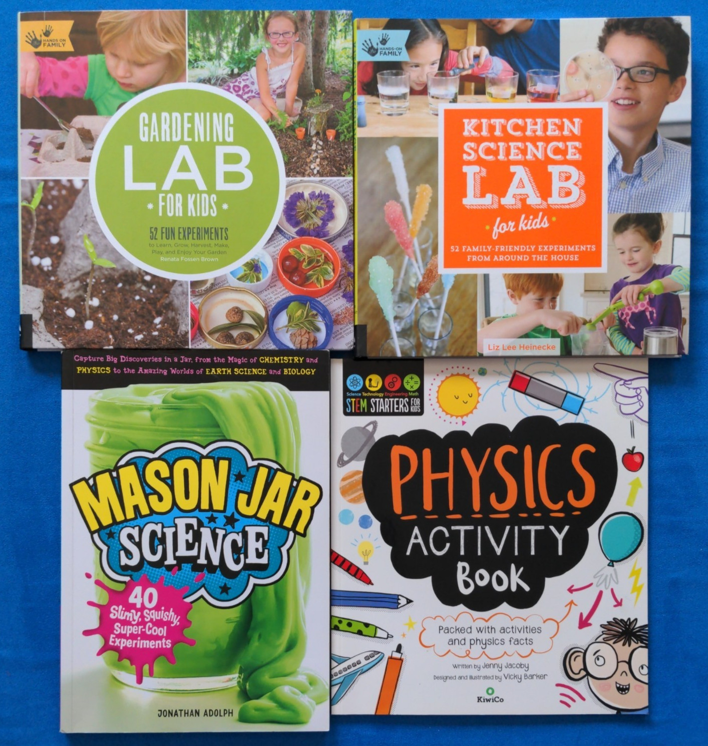 Lot of 4 Kids STEM Experiment Books: Physics, Garden, Kitchen Science, Mason Jar