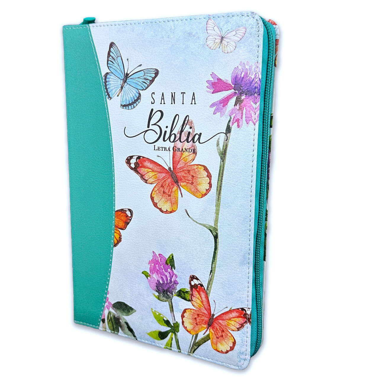 Biblia para Mujer con Cierre Letra 12 puntos RV1960 floral/mariposas con indice