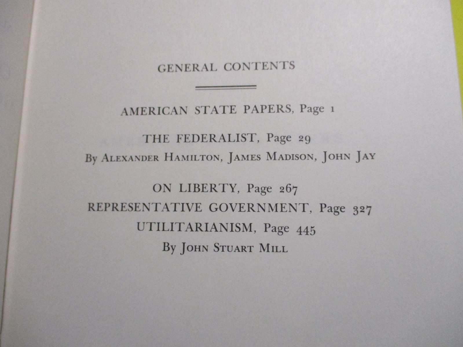 American State Papers: the Federalist Book, by J. S. Mill, 1987 HC EUC