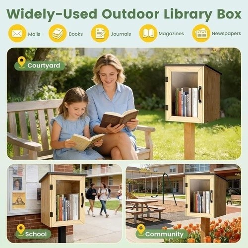 Free Library Little Library Box Outdoor Kit, Double-Layer Little Library Wood Ca