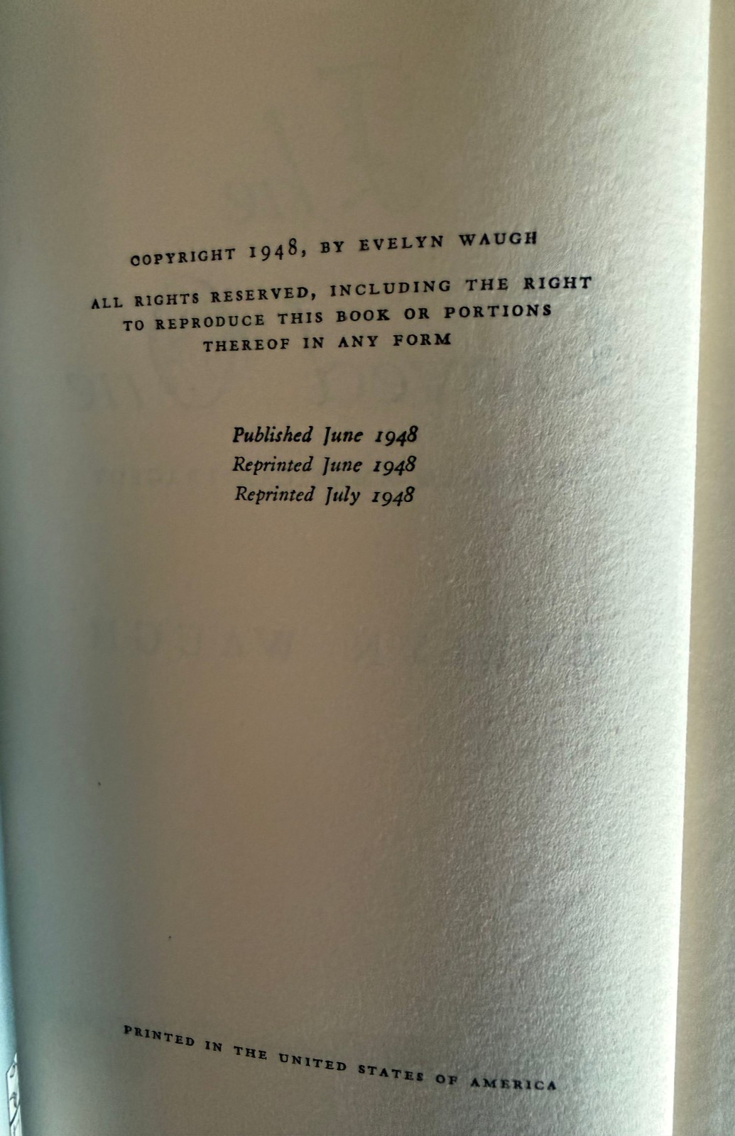 Evelyn Waugh The Loved One First US Edition/3rd printing 1948 Unclipped DJ $2.50