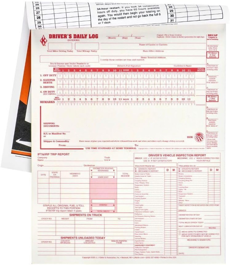 5-in-1 Driver Daily Log Book 10 Pack, Book Format with 31 Sets, 2-Ply Carbonl…