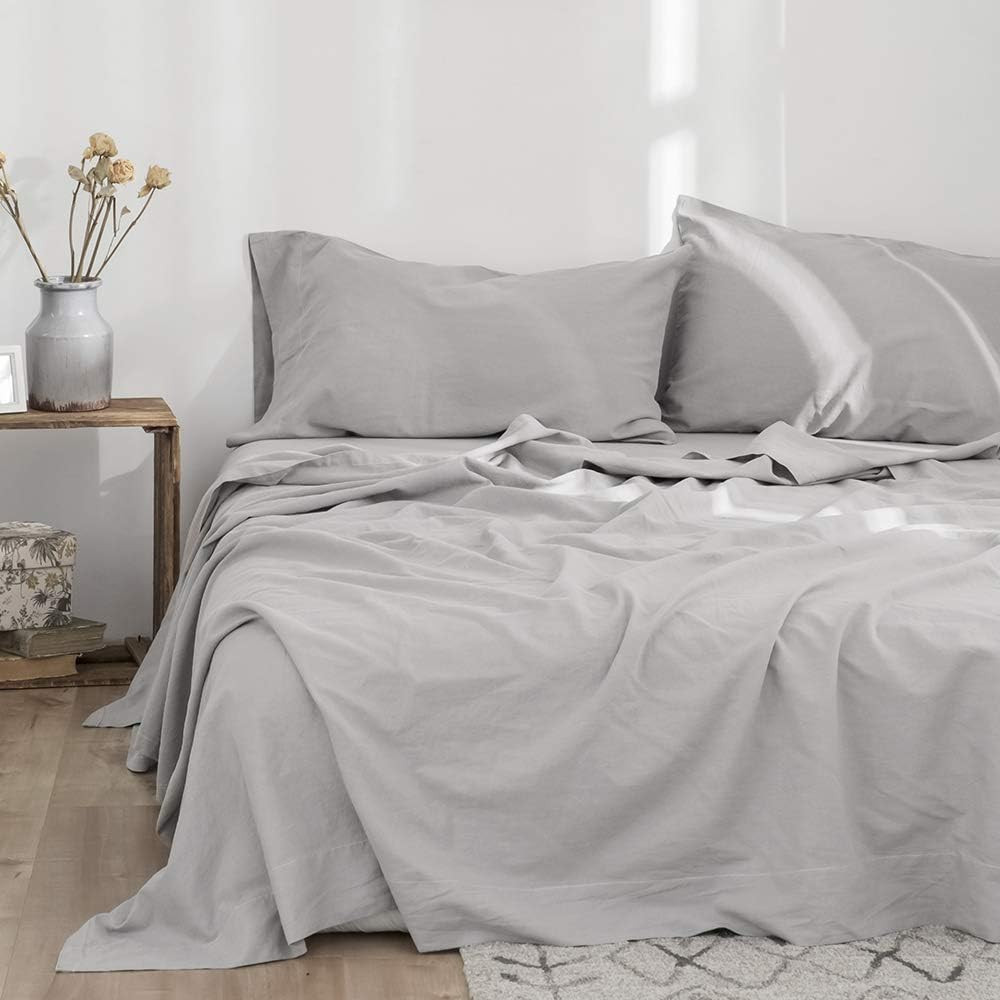 Simple&Opulence Belgian Linen Sheet Set Solid Color – 4 Pieces (1 Flat Sheet, 1