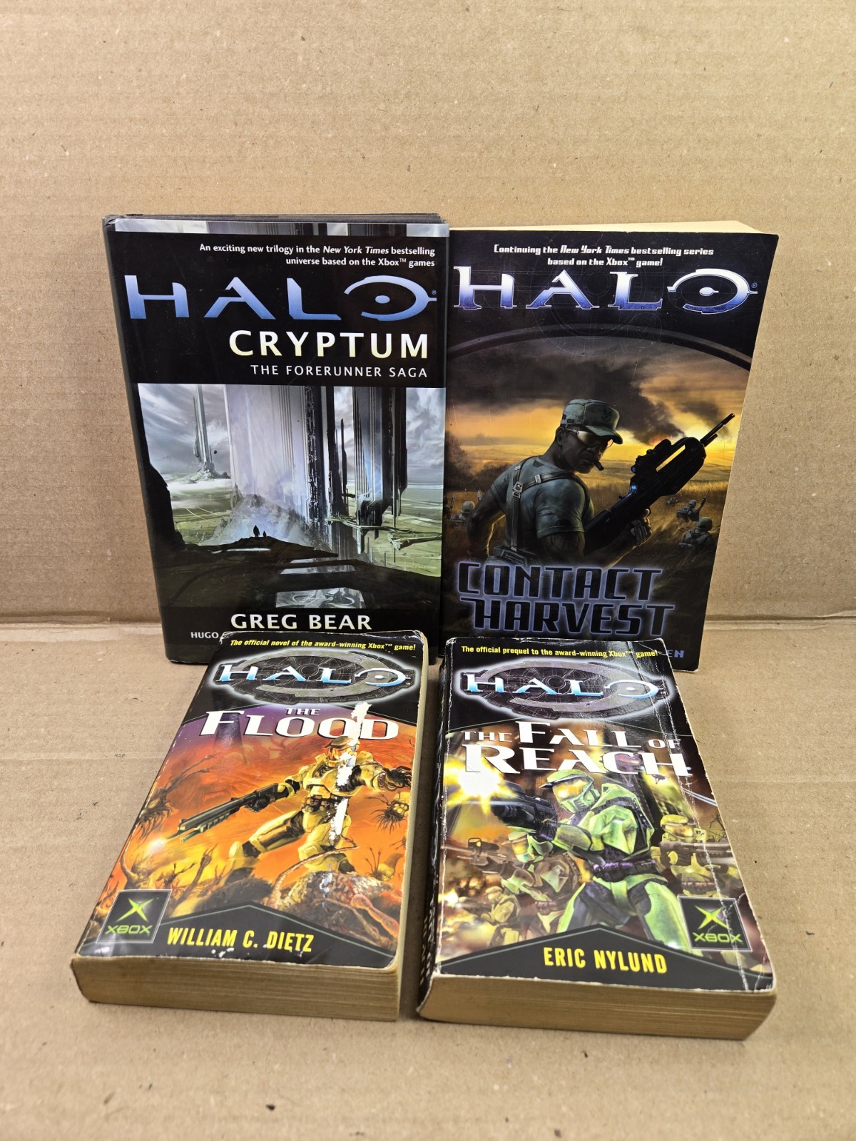 Lot Of 4x Halo Science Fiction Novels The Flood, Fall Of Reach, Cryptum, Harvest