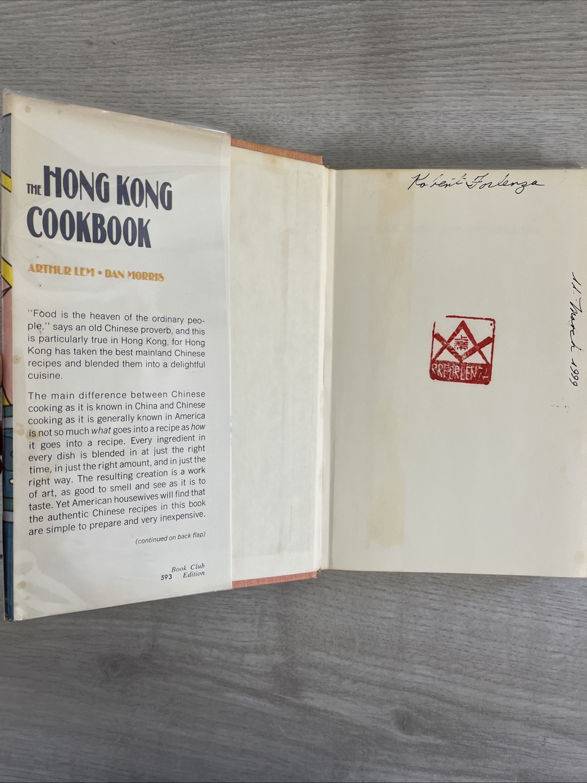 The Hong Kong Cookbook Arthur’ Lem & Dan Morris 1970 HC, Vintage Cookbook