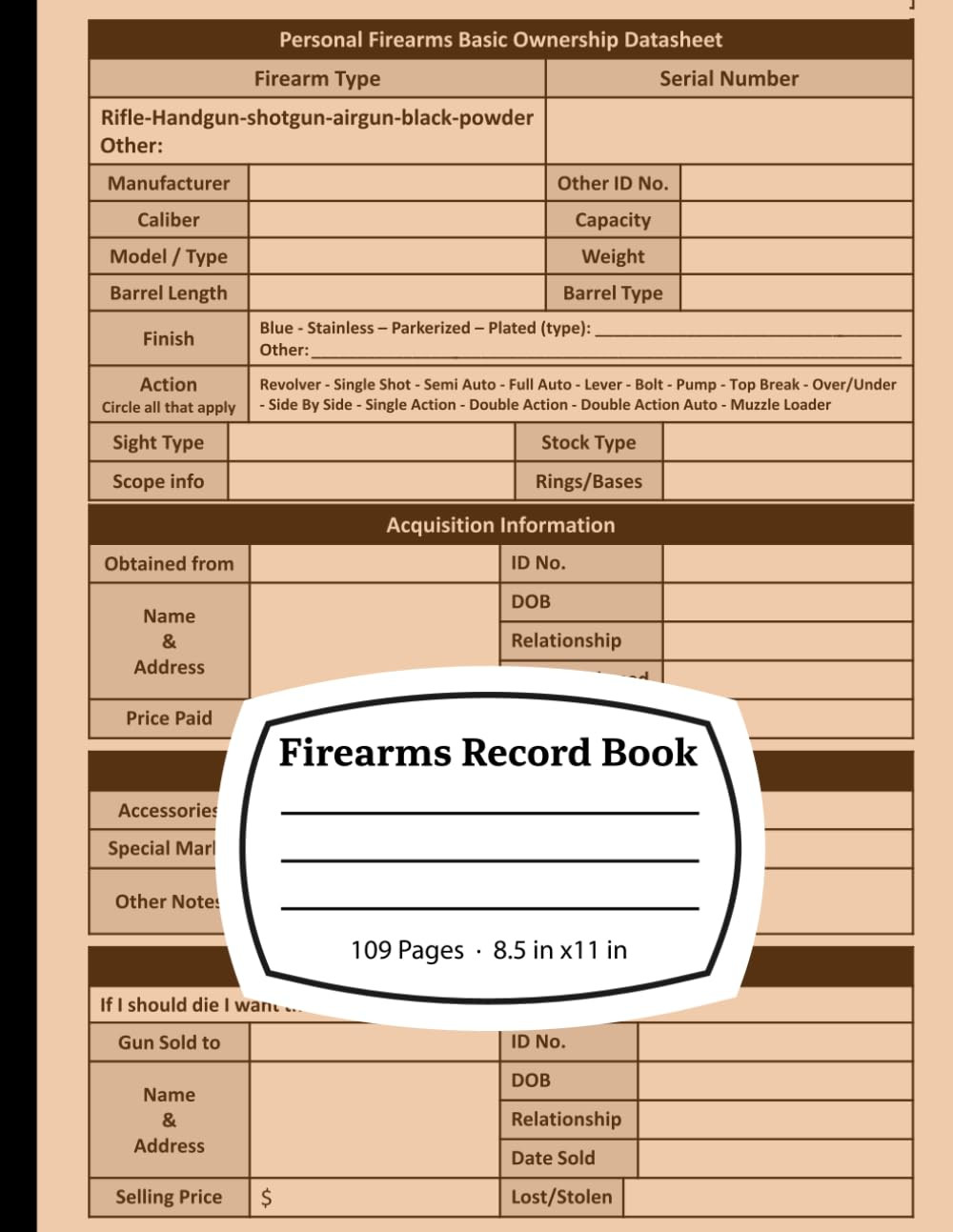 Firearms Record Book: Record Keeping Book for Tracking Gun Inventory, Maintenanc