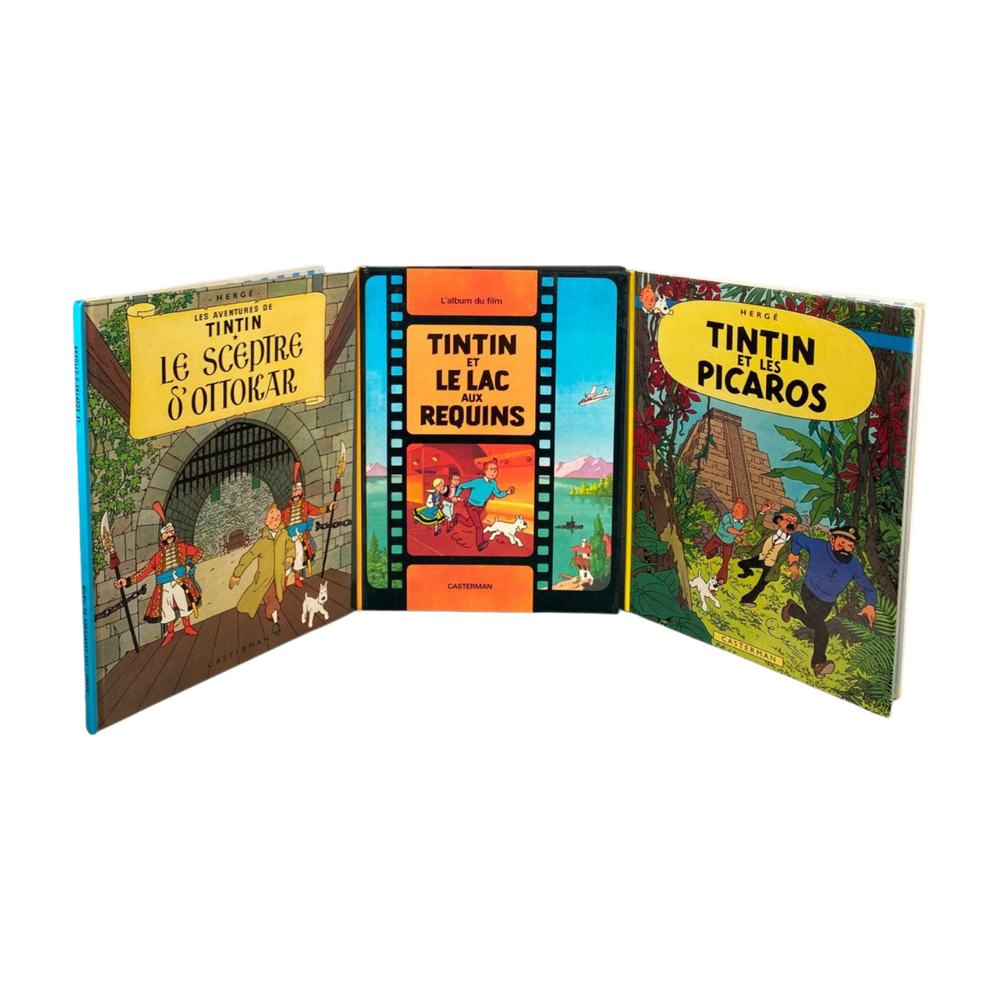 3 Herge TINTIN French books et les Picaros Sceptre Ottokar Le Lac aux Requin