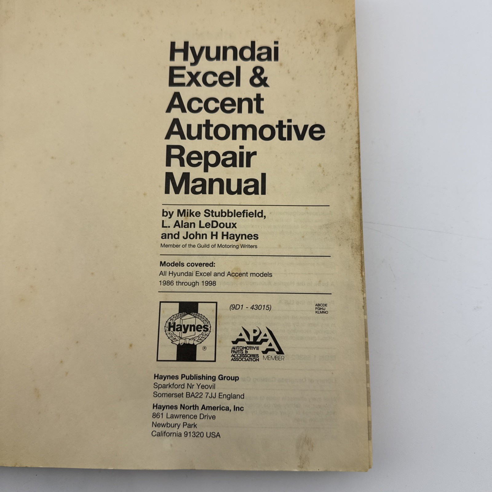 Hyundai Excel & Accent Haynes Repair Manual 1986–1998 All Models Paperback