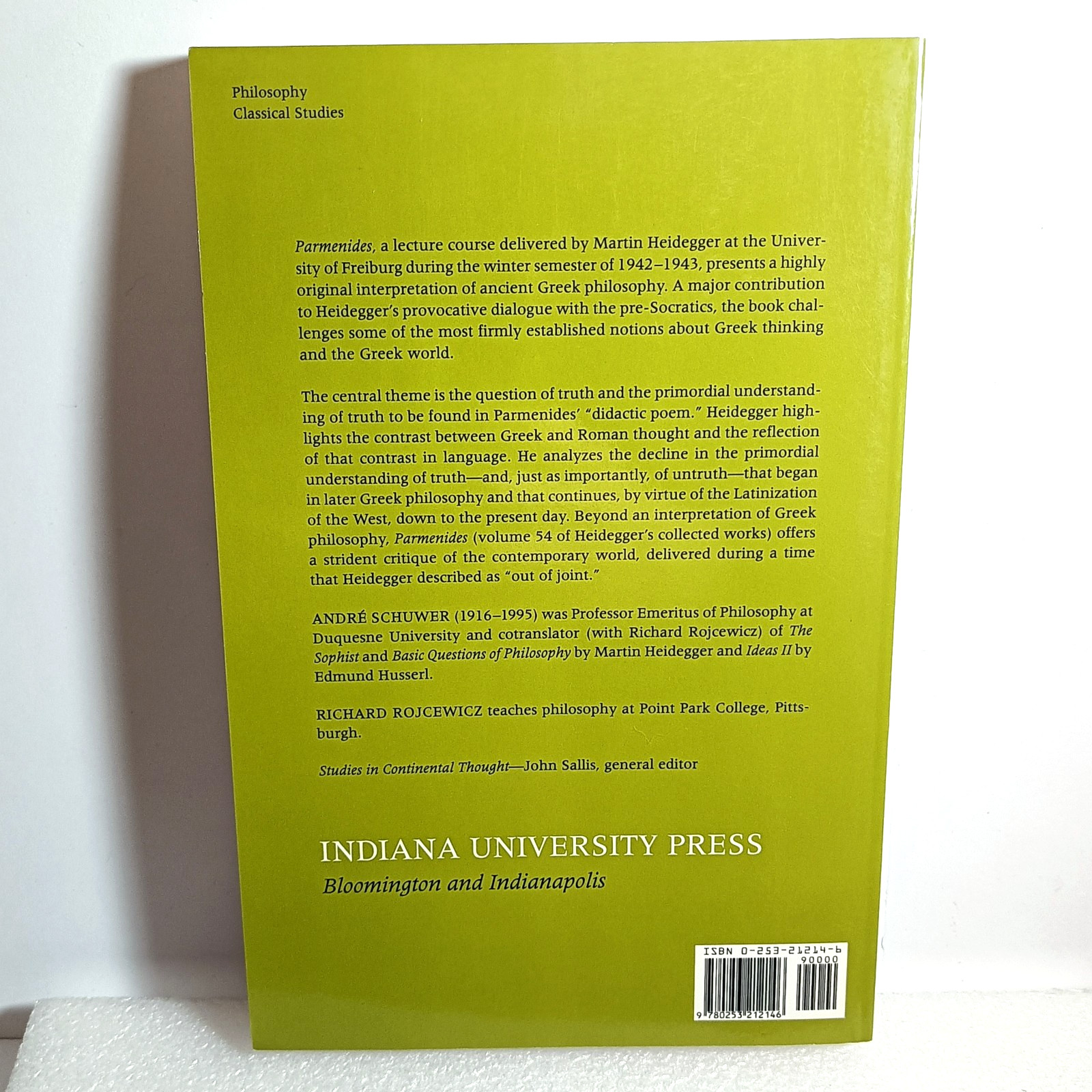Parmenides Martin Heidegger 1992 translation Indiana Press 1998 edition
