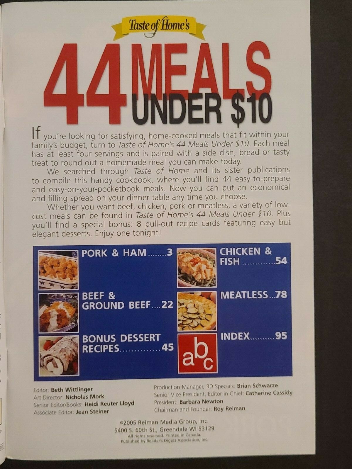 44 Meals Under $10 Cookbook 2005 by Reiman Media Group