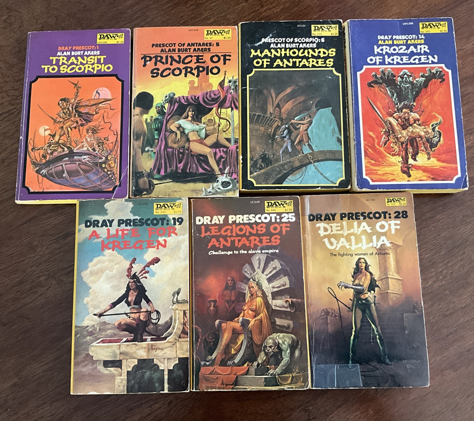 7 X Book Lot Alan Burt Akers books Dray Prescott DAW Editions #1,5,6,14,19,25,28
