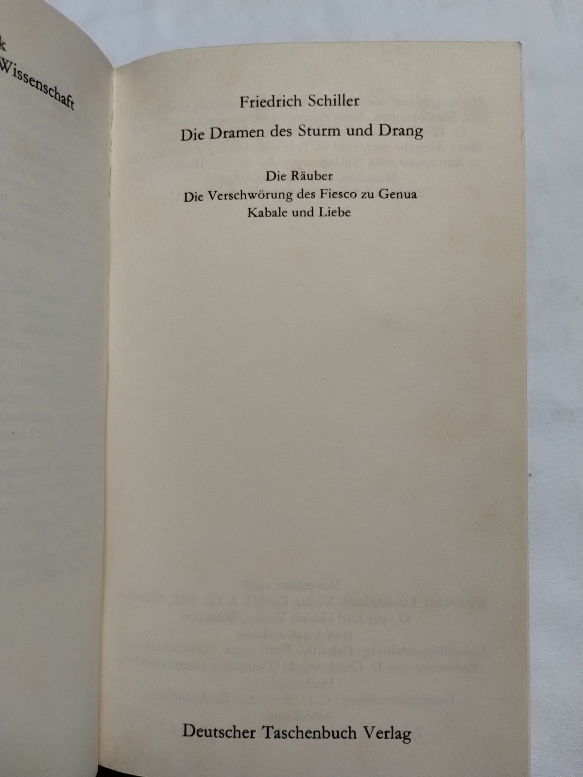Die Dramen des Sturm & Drang by Friedrich Schiller 1978 Vintage Paperback
