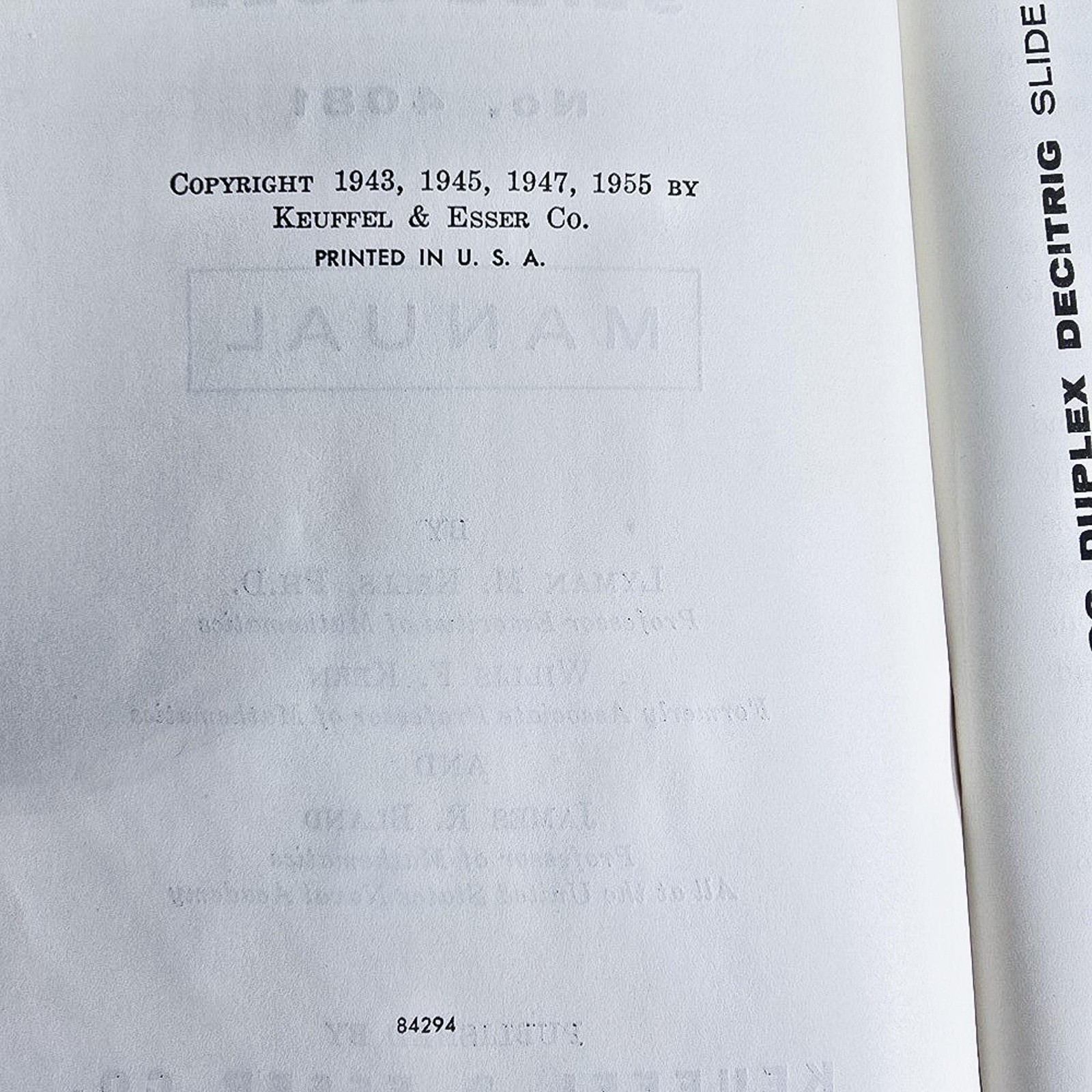 Log Log Duplex Decitrig Slide Rule Manual No. 4081 Keuffel & Esser 1955 Vtg MCM