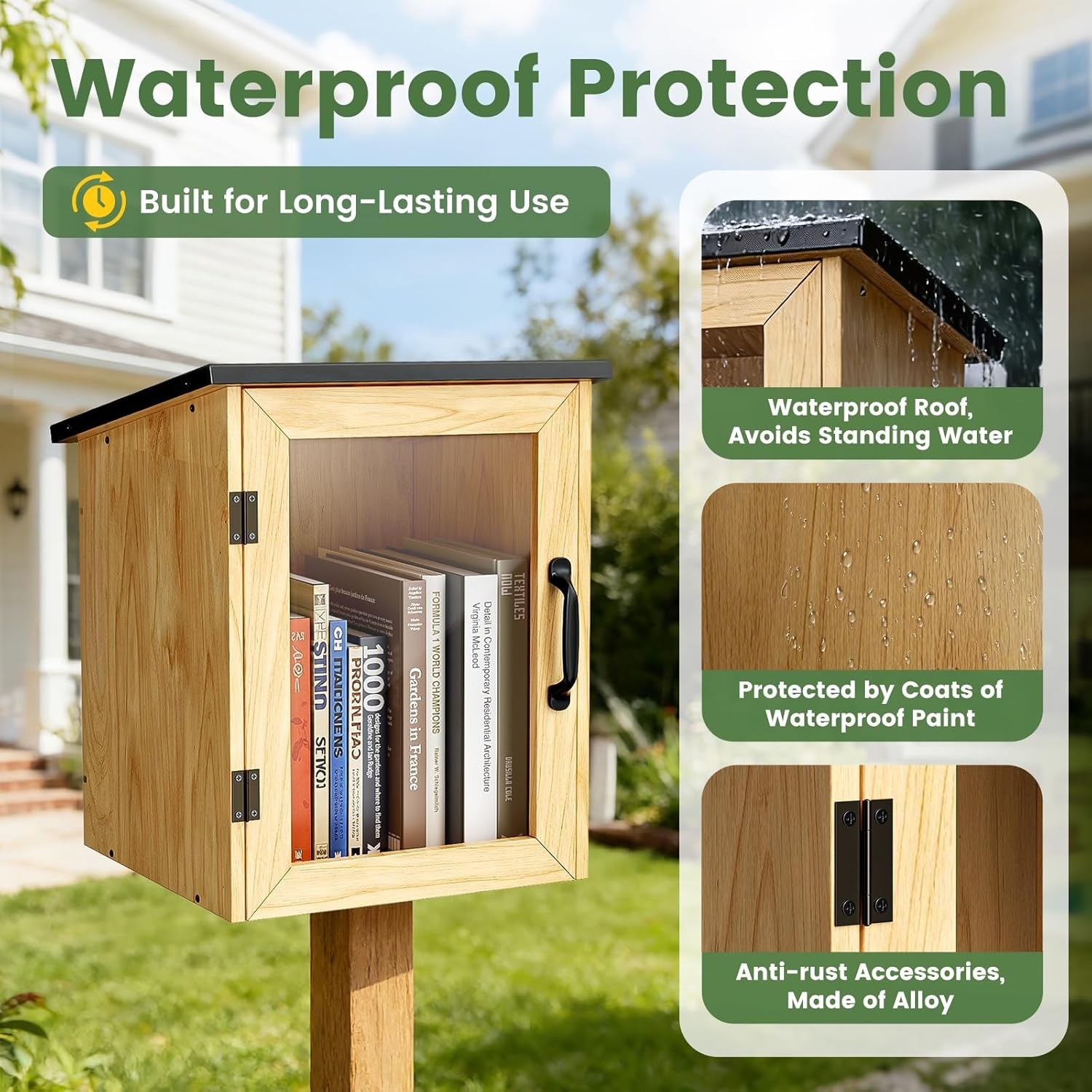 Free Library Little Library Box Outdoor Kit, Double-Layer Little Library Wood Ca