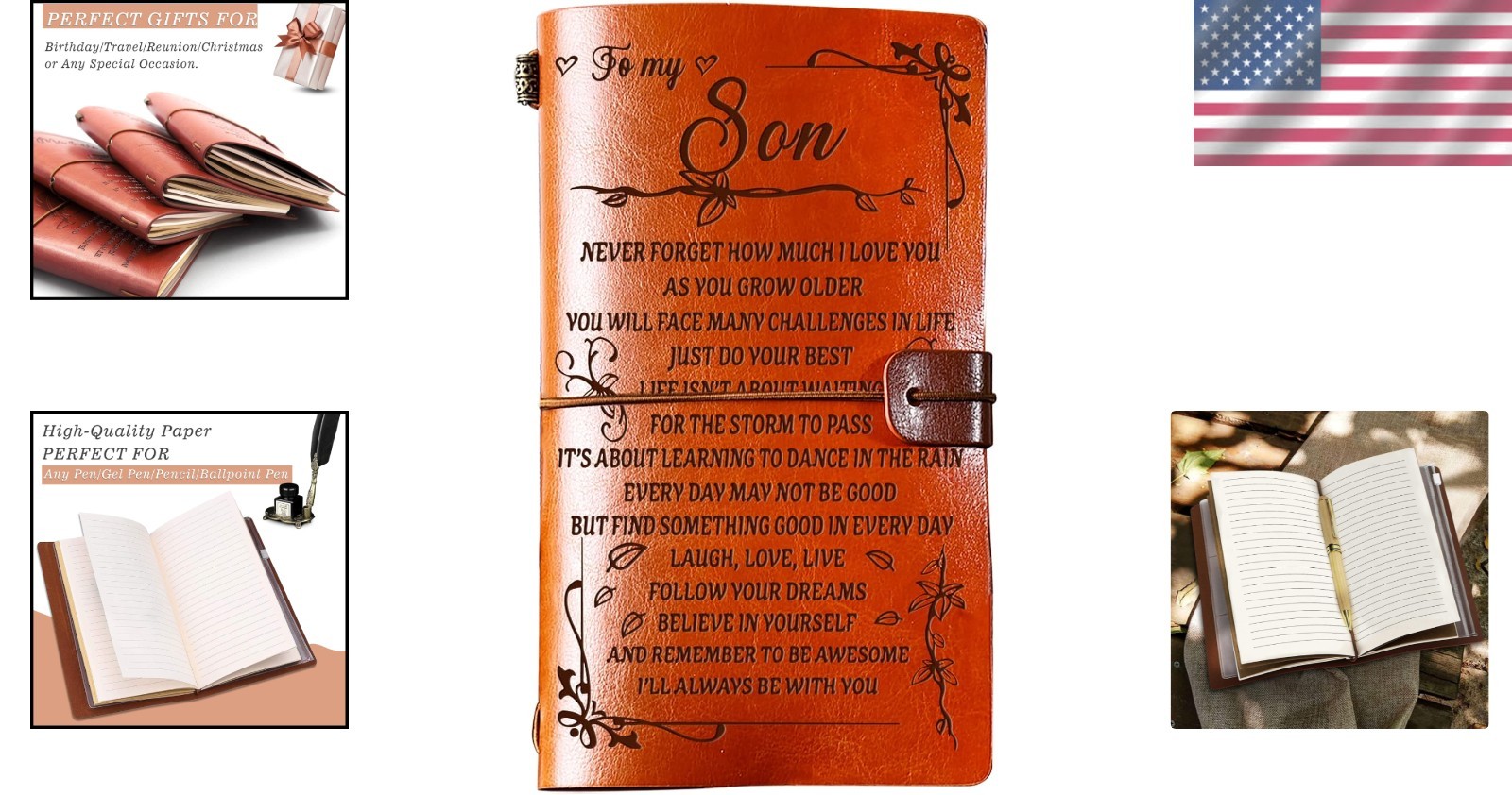Luxury Leather Journal for Son, 140-Page Refillable Notebook Gift from Parents