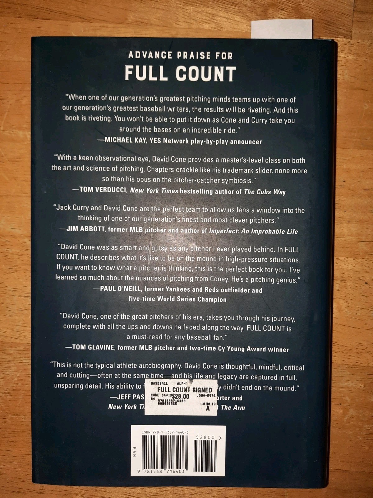 David Cone Full Count Signed First Edition Book Copy New York Yankees