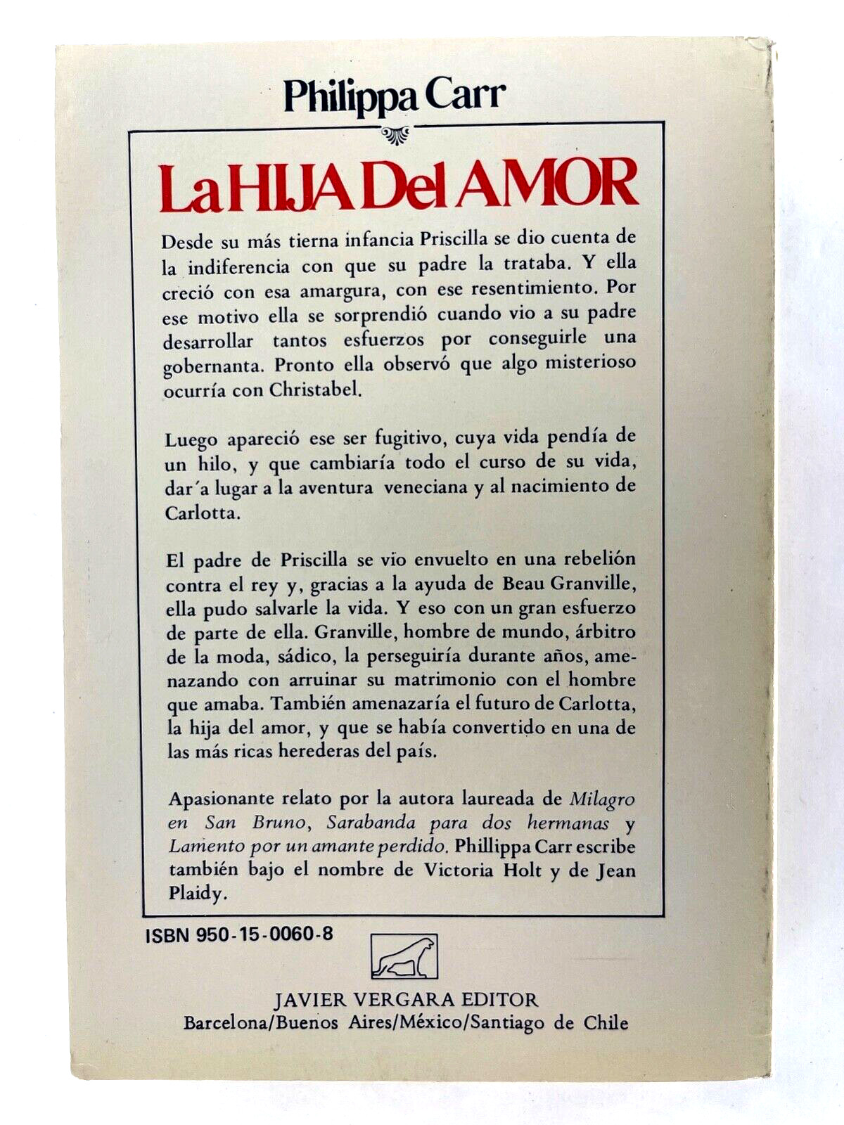 La Hija del Amor por Philippa Carr – Ed. Vergara – Spanish C30