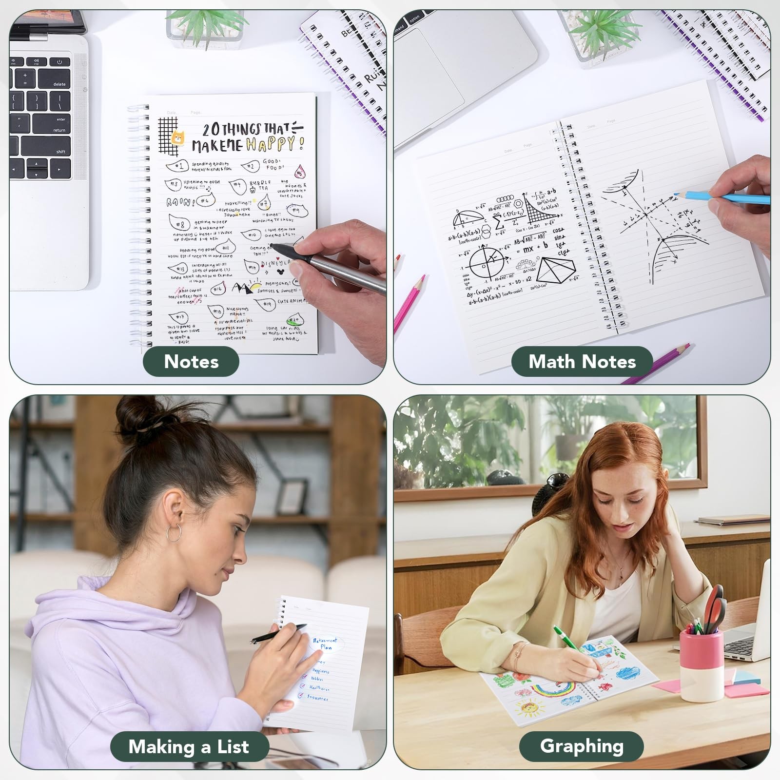 4 Pack A5 College Ruled Spiral Notebooks, 5.7 x 8.22 In, 100GSM