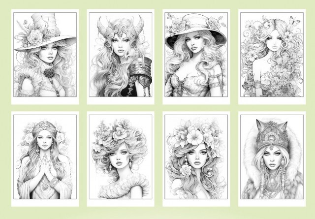 Set of 4 original coloring books Girl Portrait Flower Paper Edition For Adults