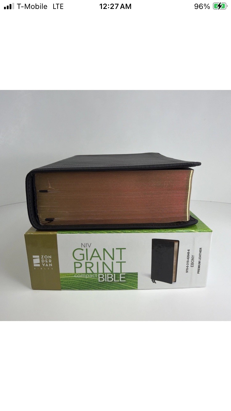 NIV, Giant Print Compact Bible, Giant Print, Premium Leather, Black – Excellent