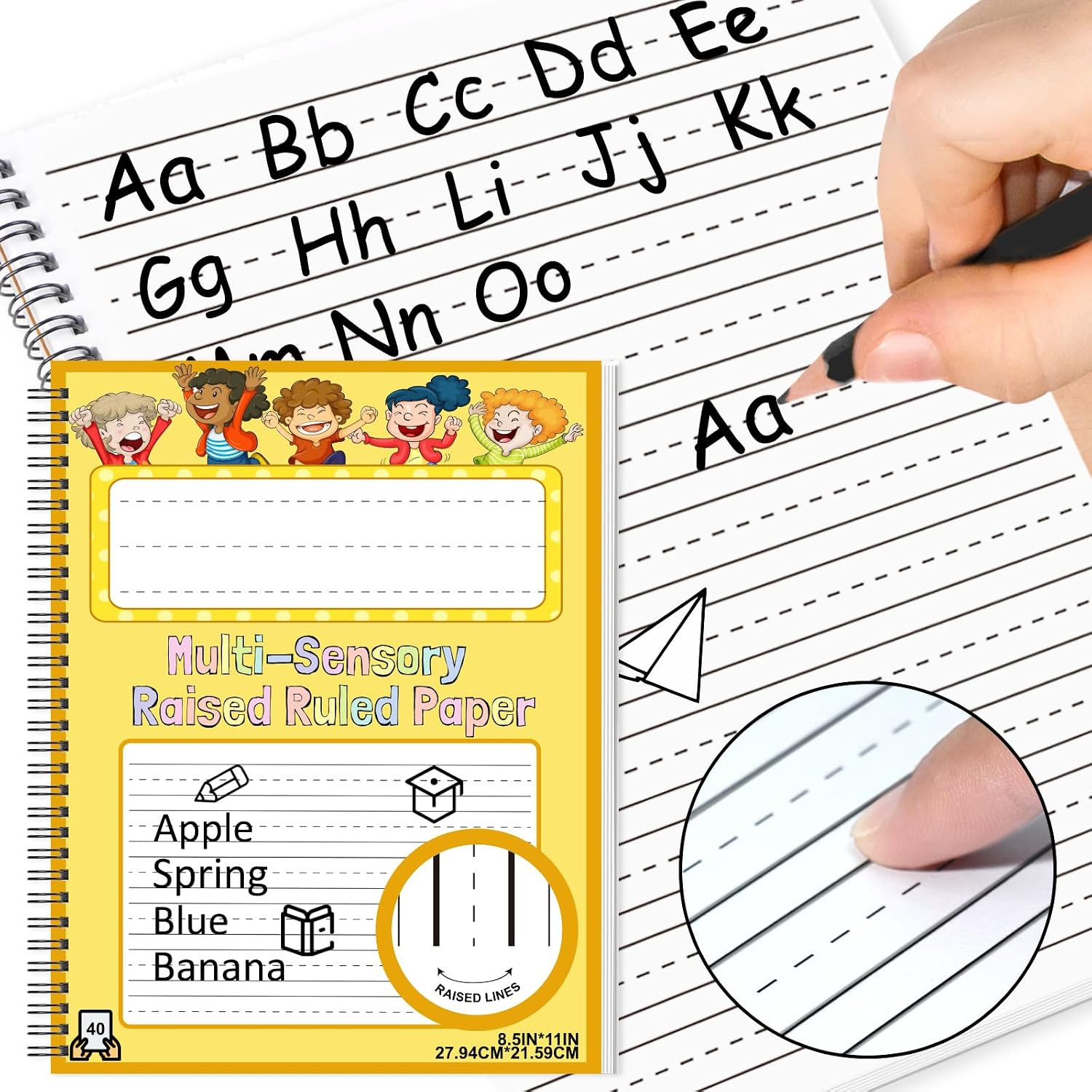 Raised Ruled Handwriting Paper Spiral Bound 8.5X11 Inch Raised Lined Notebook Wr
