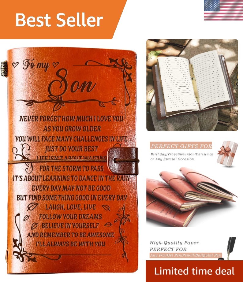 Luxury Leather Journal for Son, 140-Page Refillable Notebook Gift from Parents