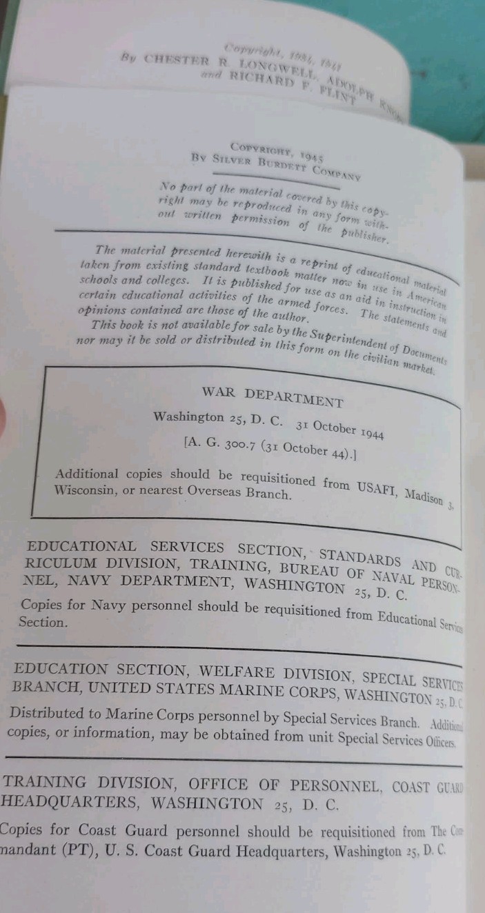 1940s Antique US Armed Forces Dept Education Manual WW2 ERA Book