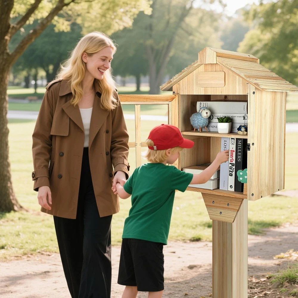 Little Library Box Outdoor Free Library Kit,Double Literature Little Library wit