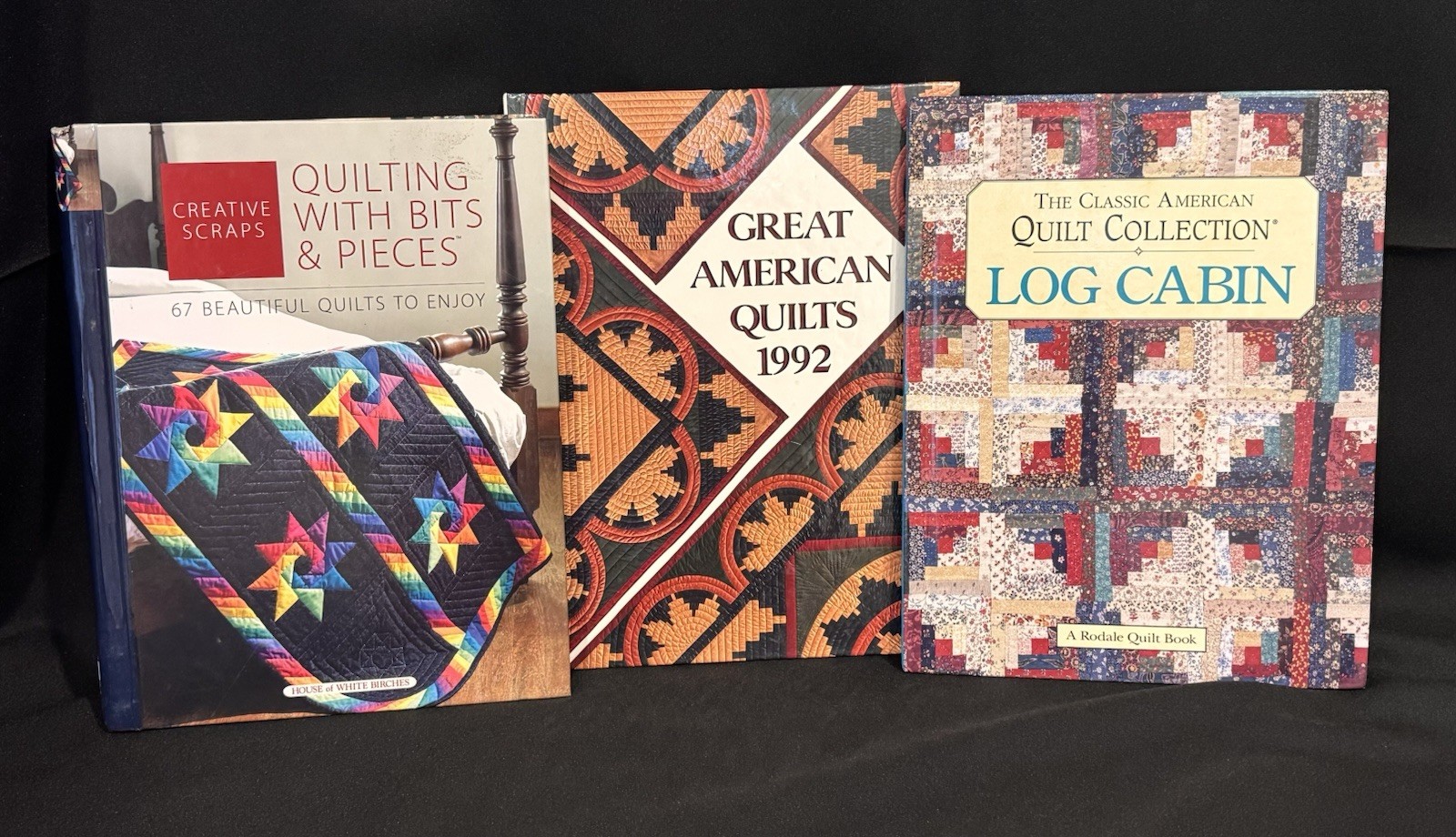 Lot of 3 Quilting Books Log Cabin~Great American Quilts 1992~Scrap Quilting HB