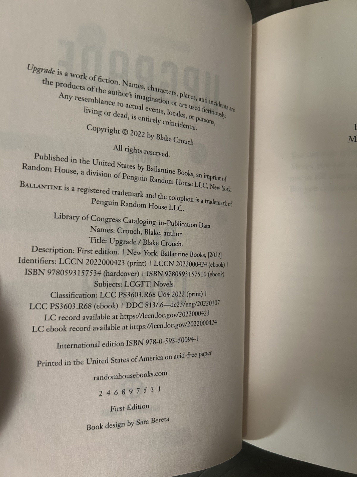 Upgrade by Blake Crouch SIGNED 1st Edition/1st Printing