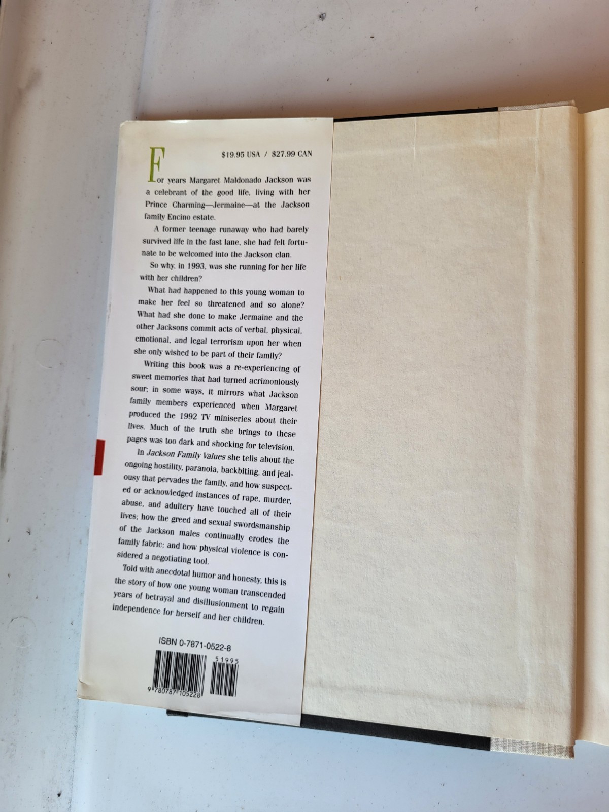 Jackson Family Values Signed Book By Margaret Maldonado Jackson Hardcover 1995