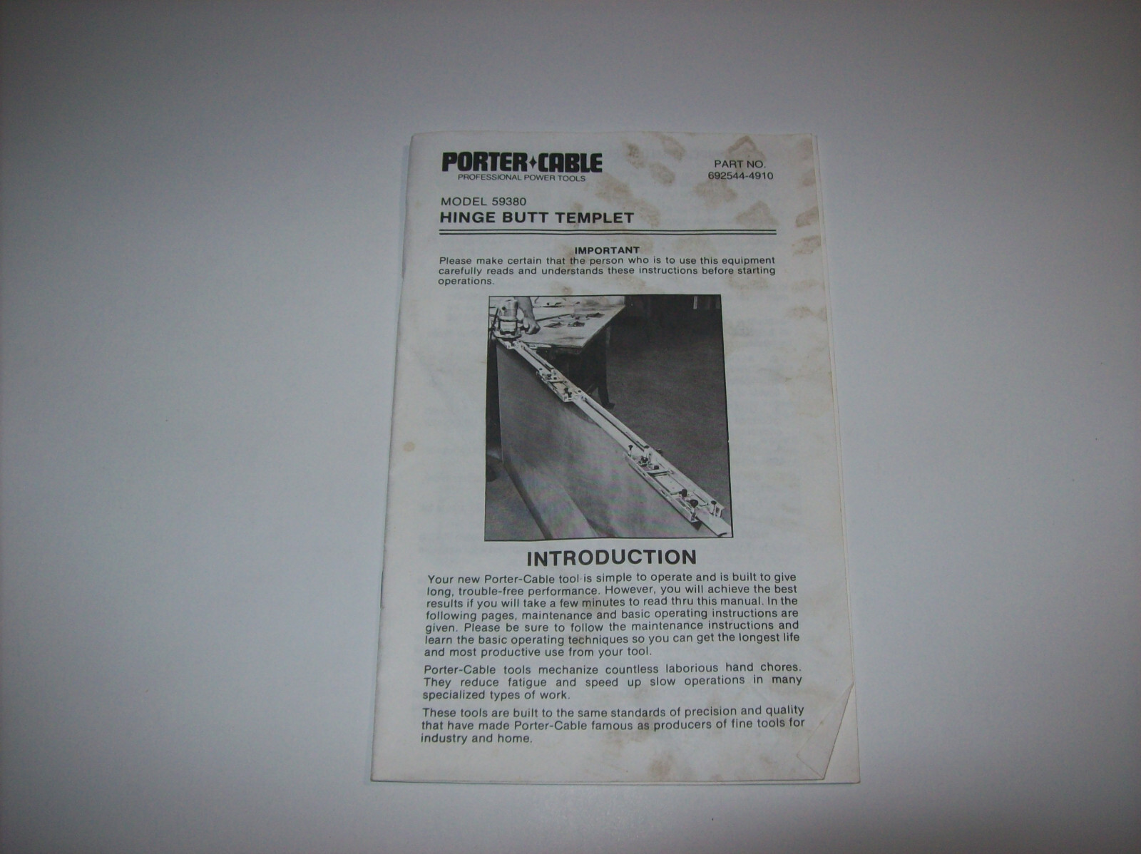 Porter Cable Hinge Butt Templet Model #59380 Instruction Manual, x