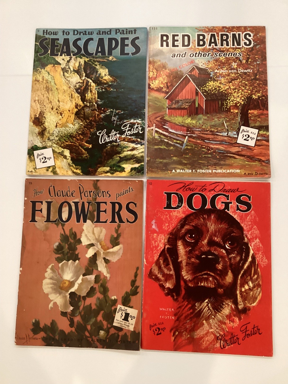 Lot of 4 VTG Walter T. Foster Oversized Art Books Seascapes/Dogs/Barns/Flowers
