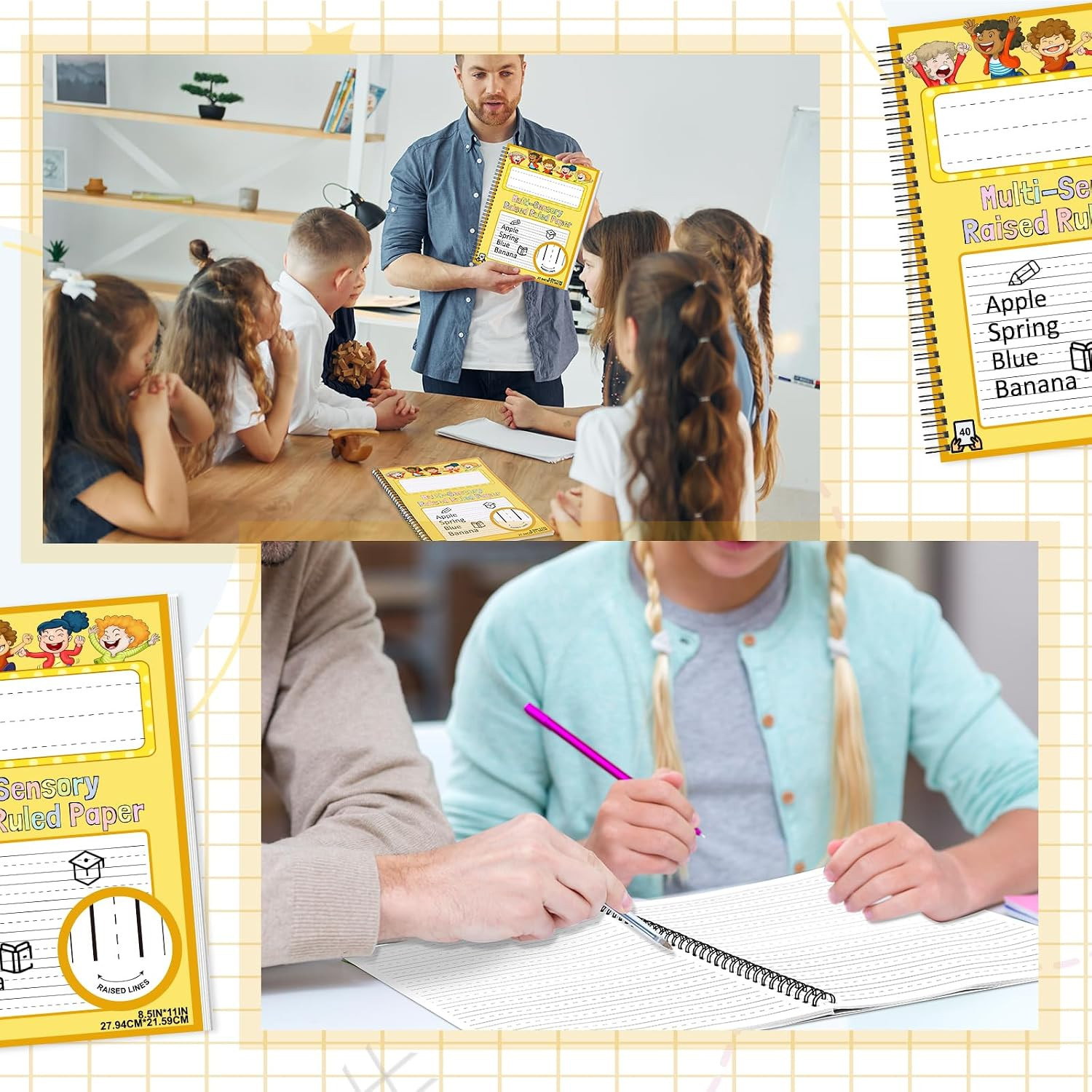 Raised Ruled Handwriting Paper Spiral Bound 8.5X11 Inch Raised Lined Notebook Wr