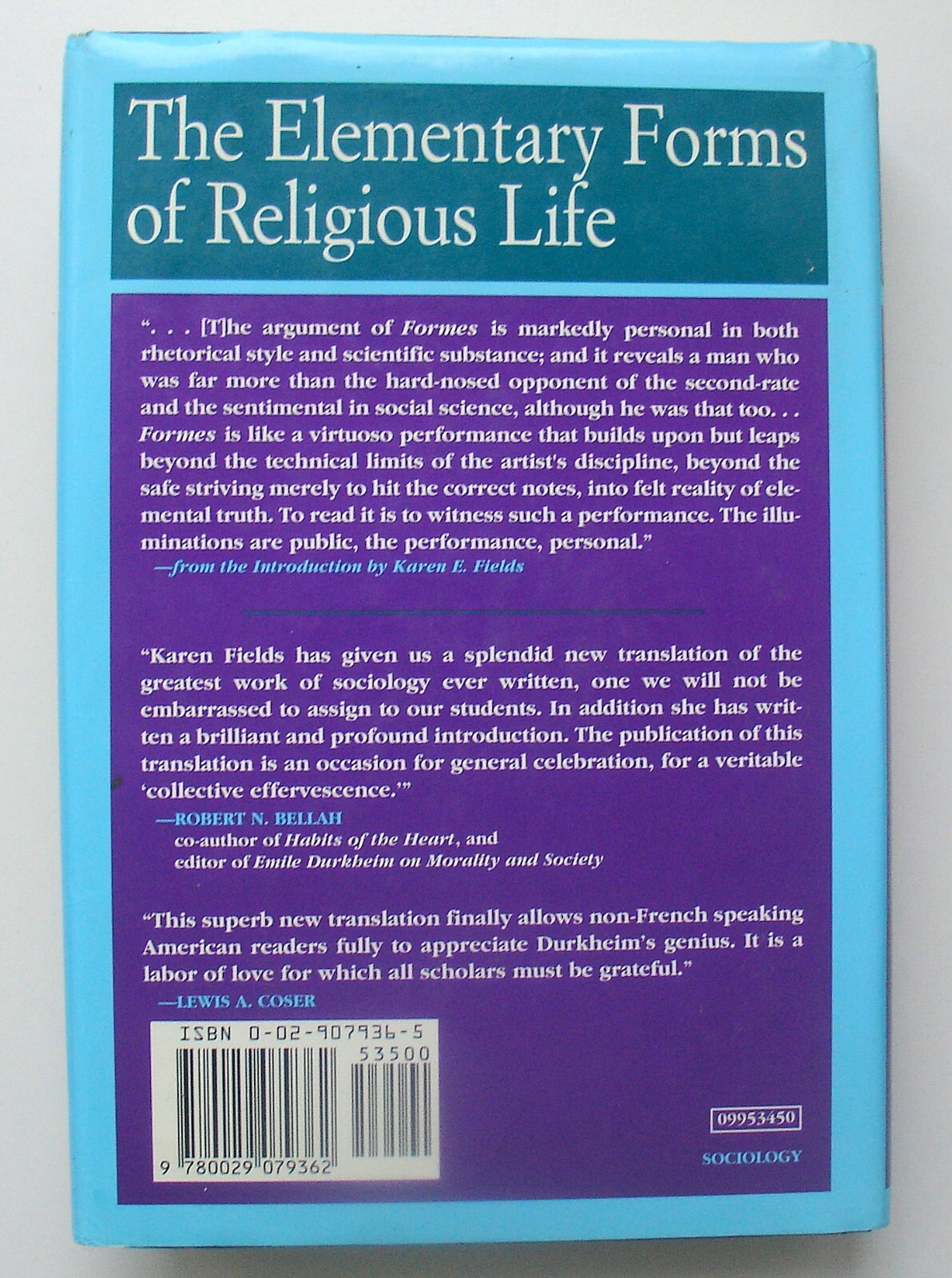 The Elementary Forms of the Religious Life by Émile Durkheim (1995) HC/DJ 1ST PR
