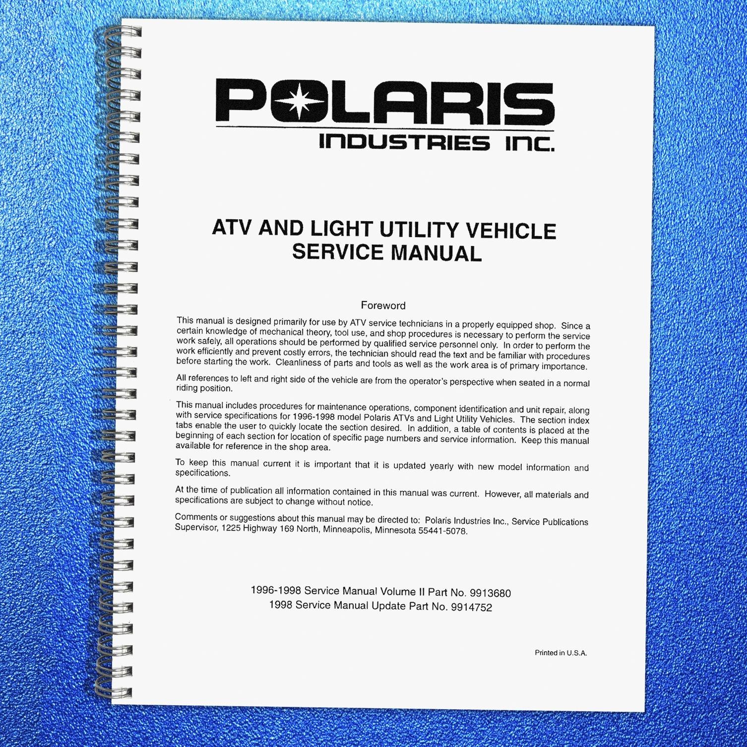 POLARIS ATV And Light Utility Vehicle Service Manual 1996-1998, FOLDOUTS