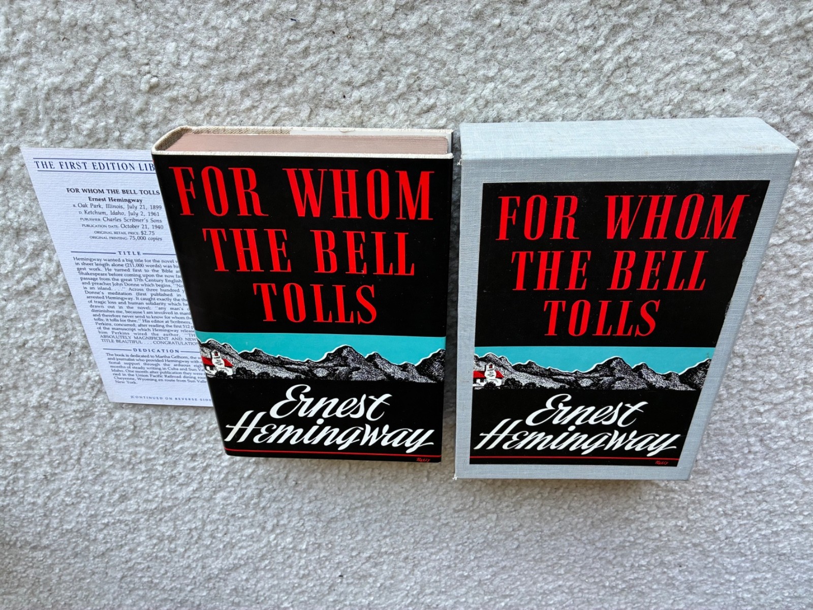 First Edition Library Ernest Hemingway “For Whom the Bell Tolls” Hardcover HC