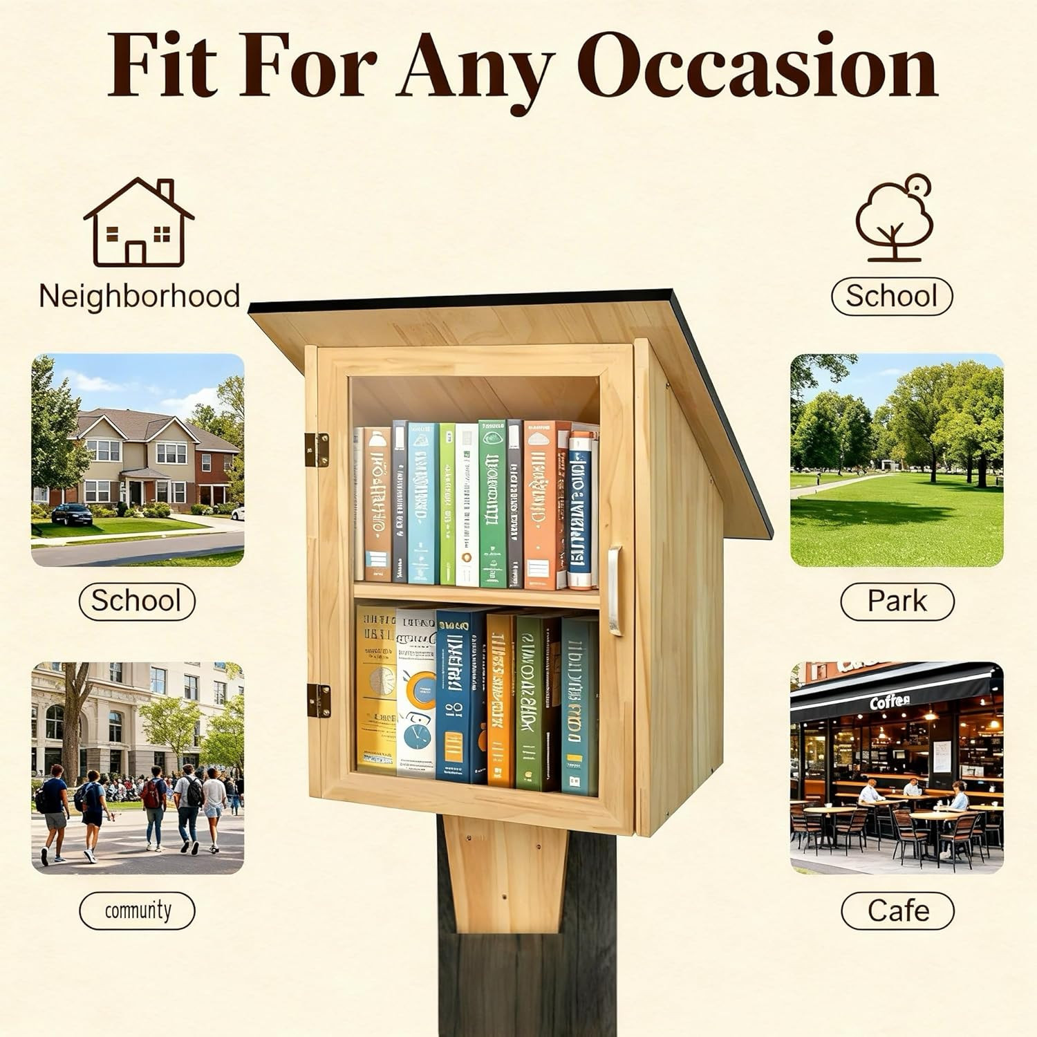 Outdoor Library Book Box, Double Little Library for Sharing Books, DIY Storage W