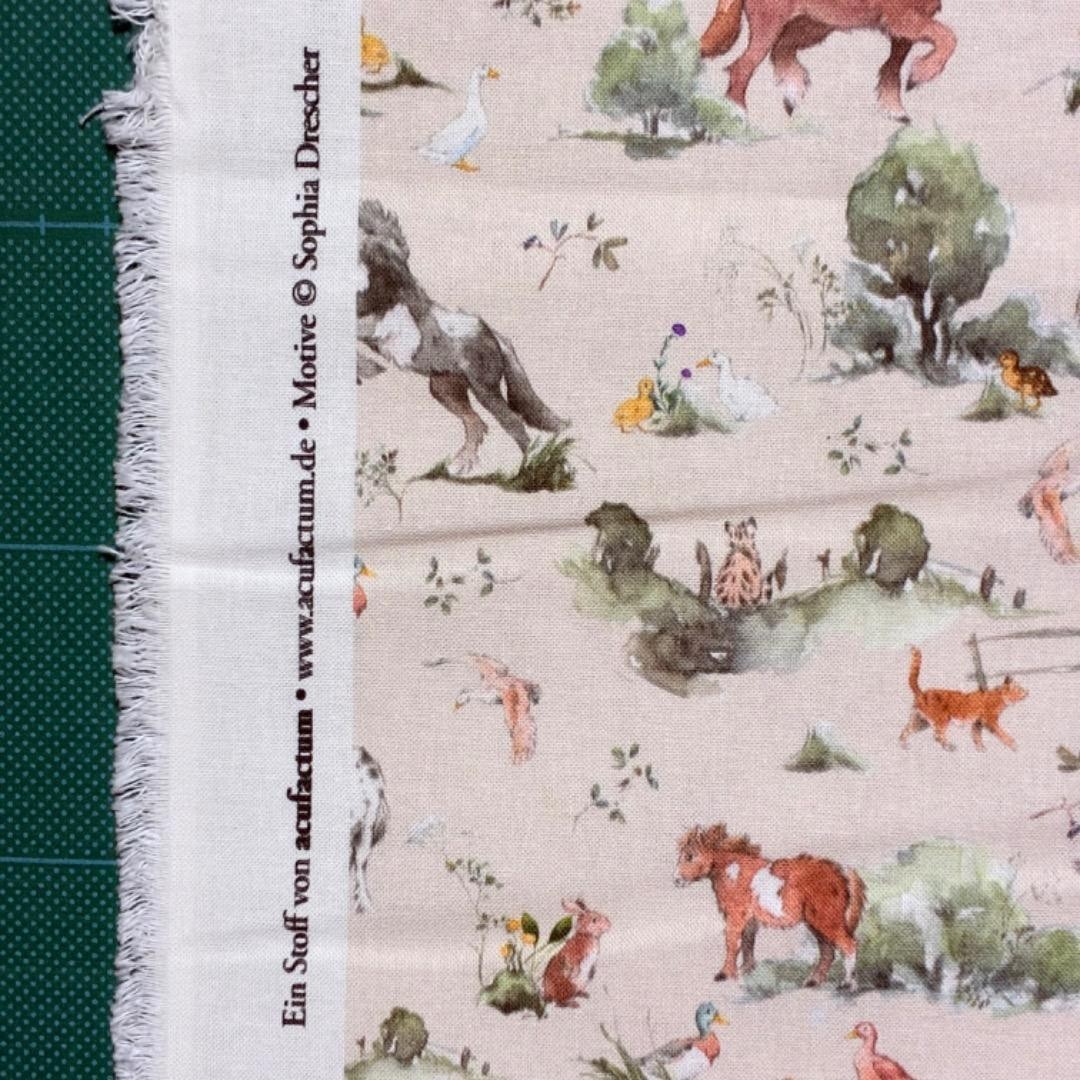 Acufactum Cotton Fabric 59×23 inches Farm Friends Print 100% Cotton