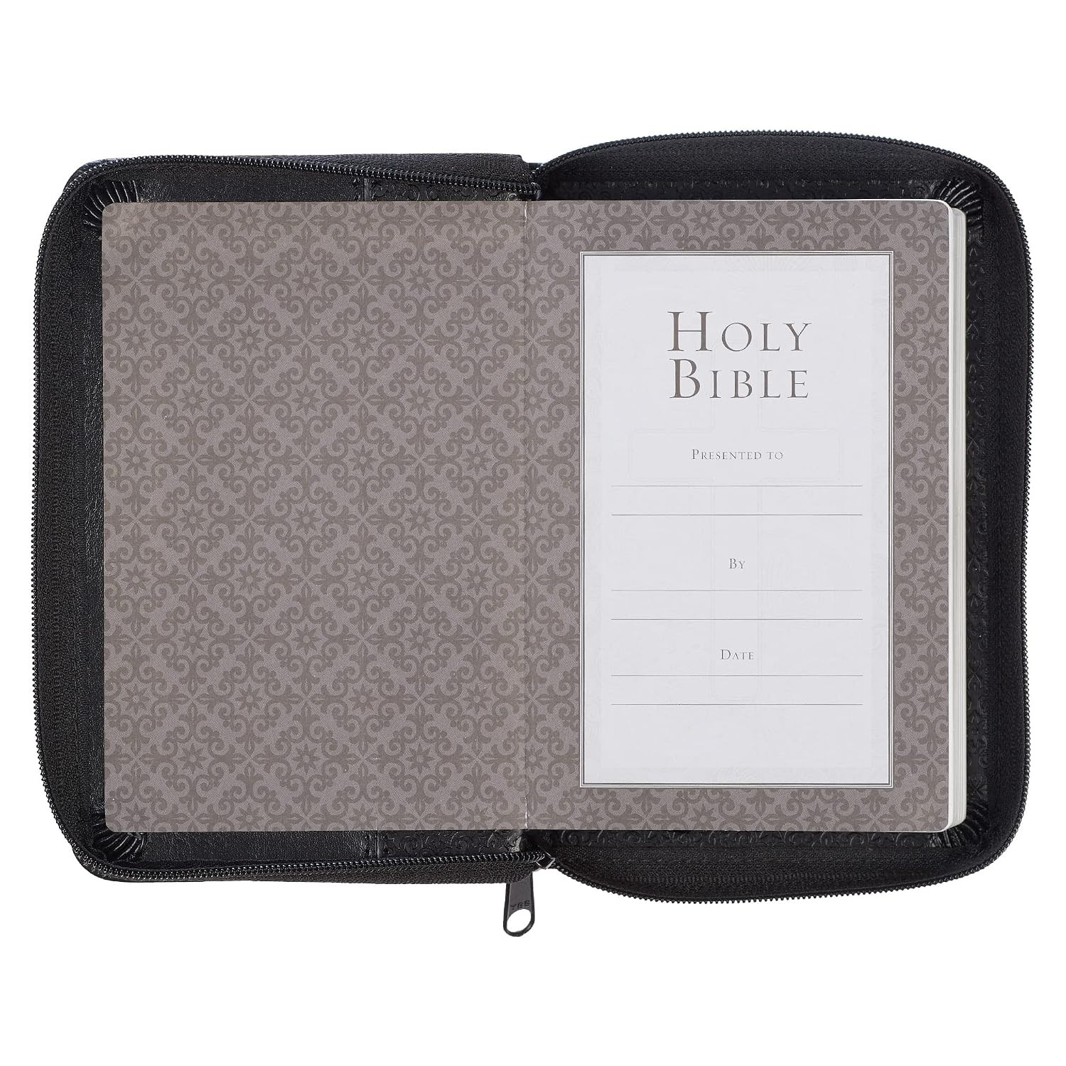 KJV Holy Bible,Mini Pocket Bible–Zippered Black Faux Leather Bible w/Ribbon Ma..
