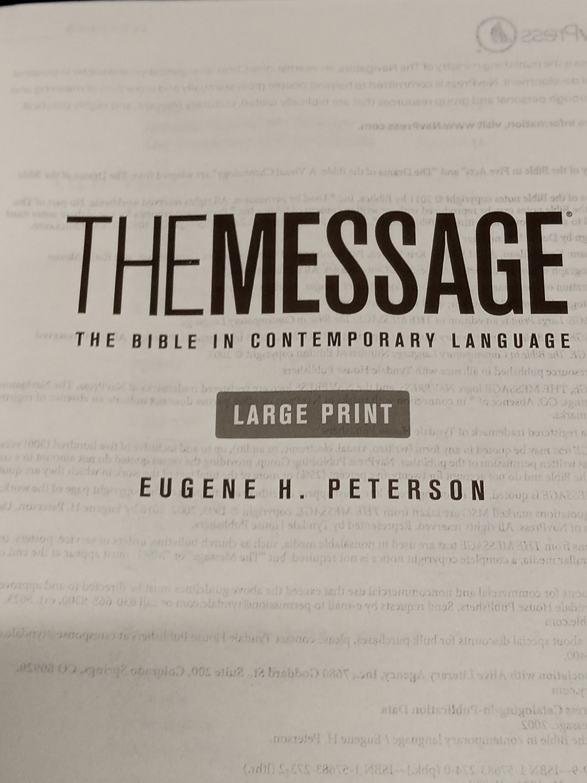 The Message Bible in Contemporary Language Large Print Dusty Rose Floral