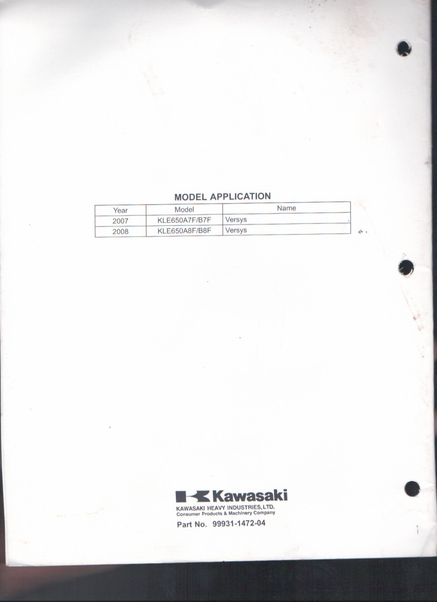 Kawasaki Versys Motorcycle Assembly Preparation Manual 2007 2008 KLE650 MN2318