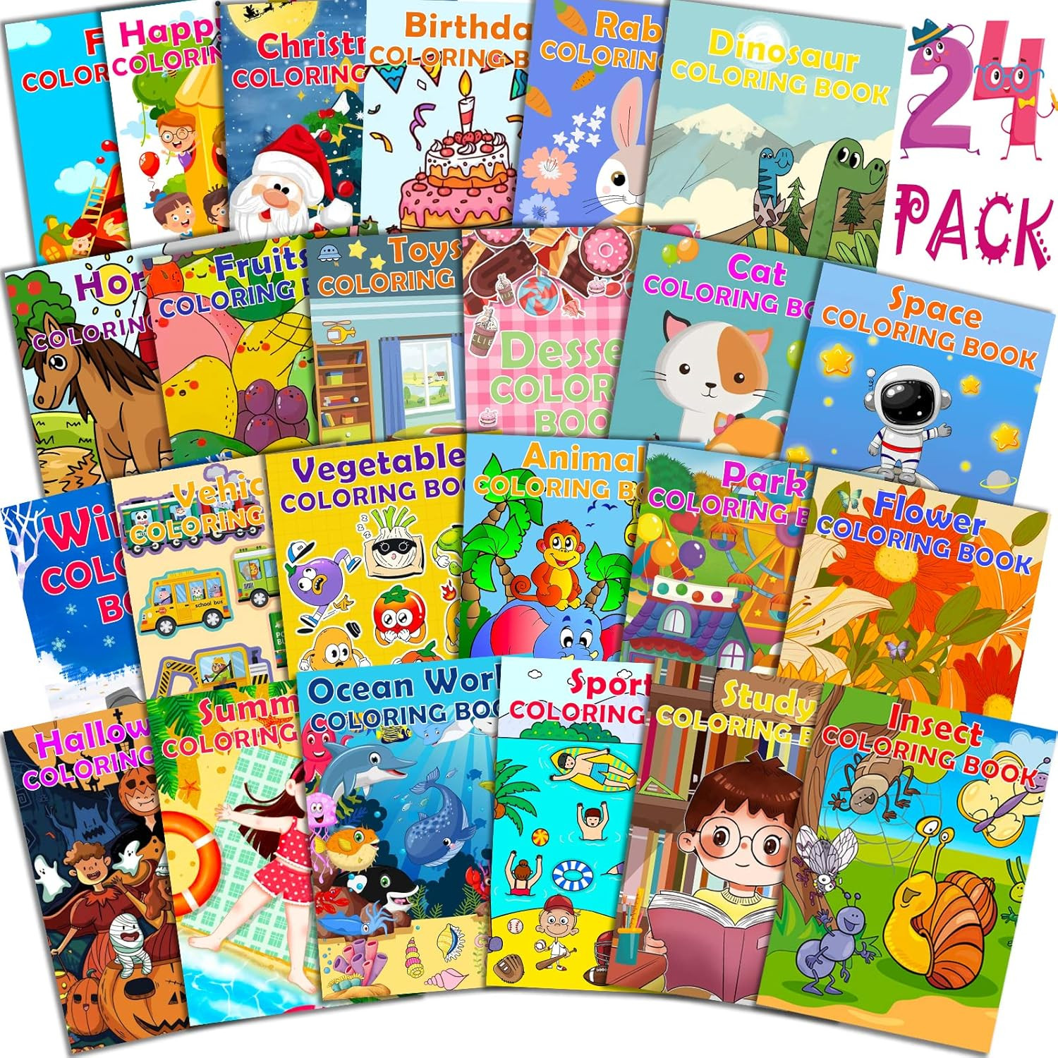 24Pack Coloring Books for Kids Ages 4-8 8-12, Small Bulk Coloring Books for Kids