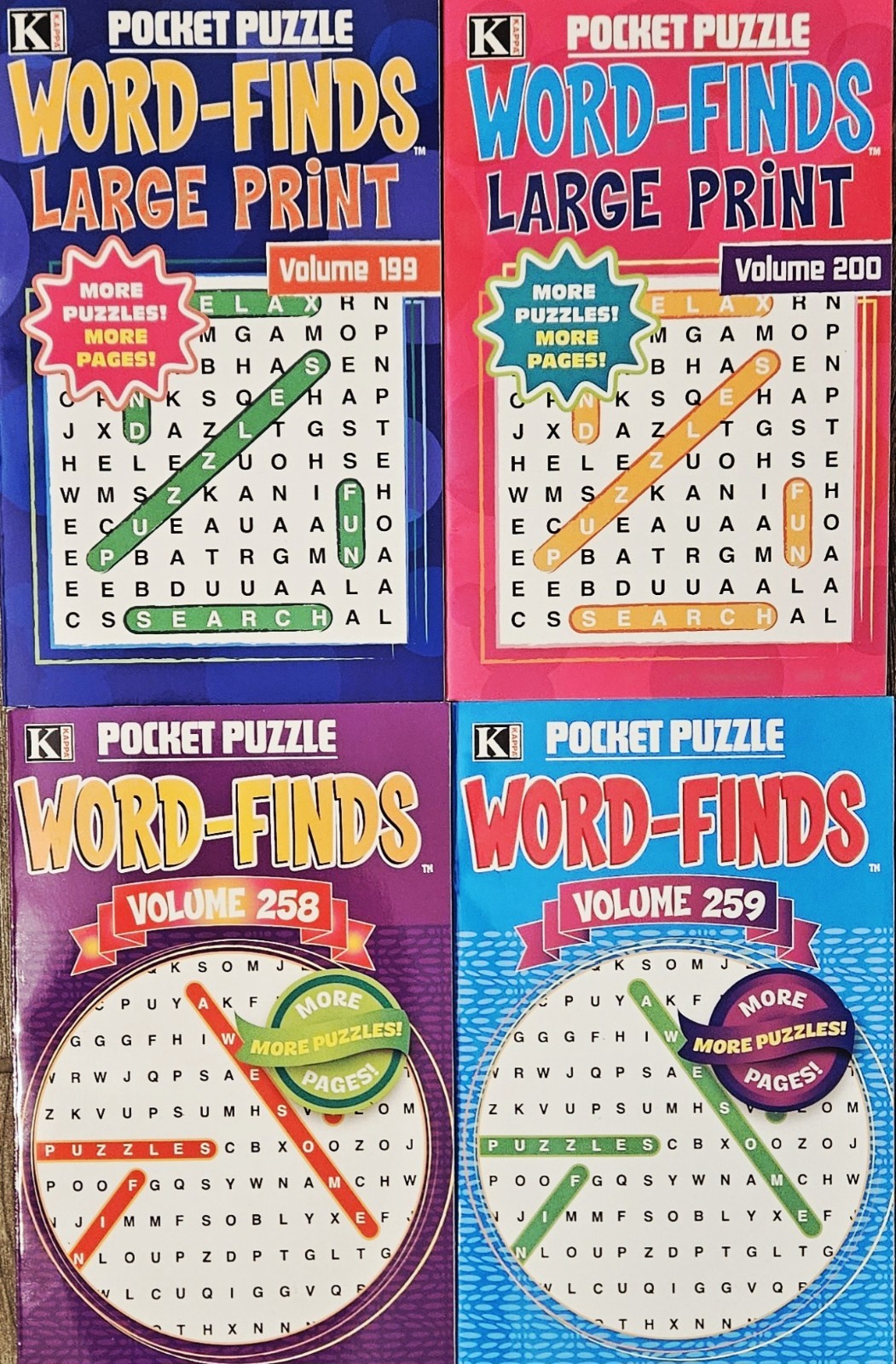 4 New Pocket Sized Large Print Word-Finds Puzzle Word Search Books Set Brand New