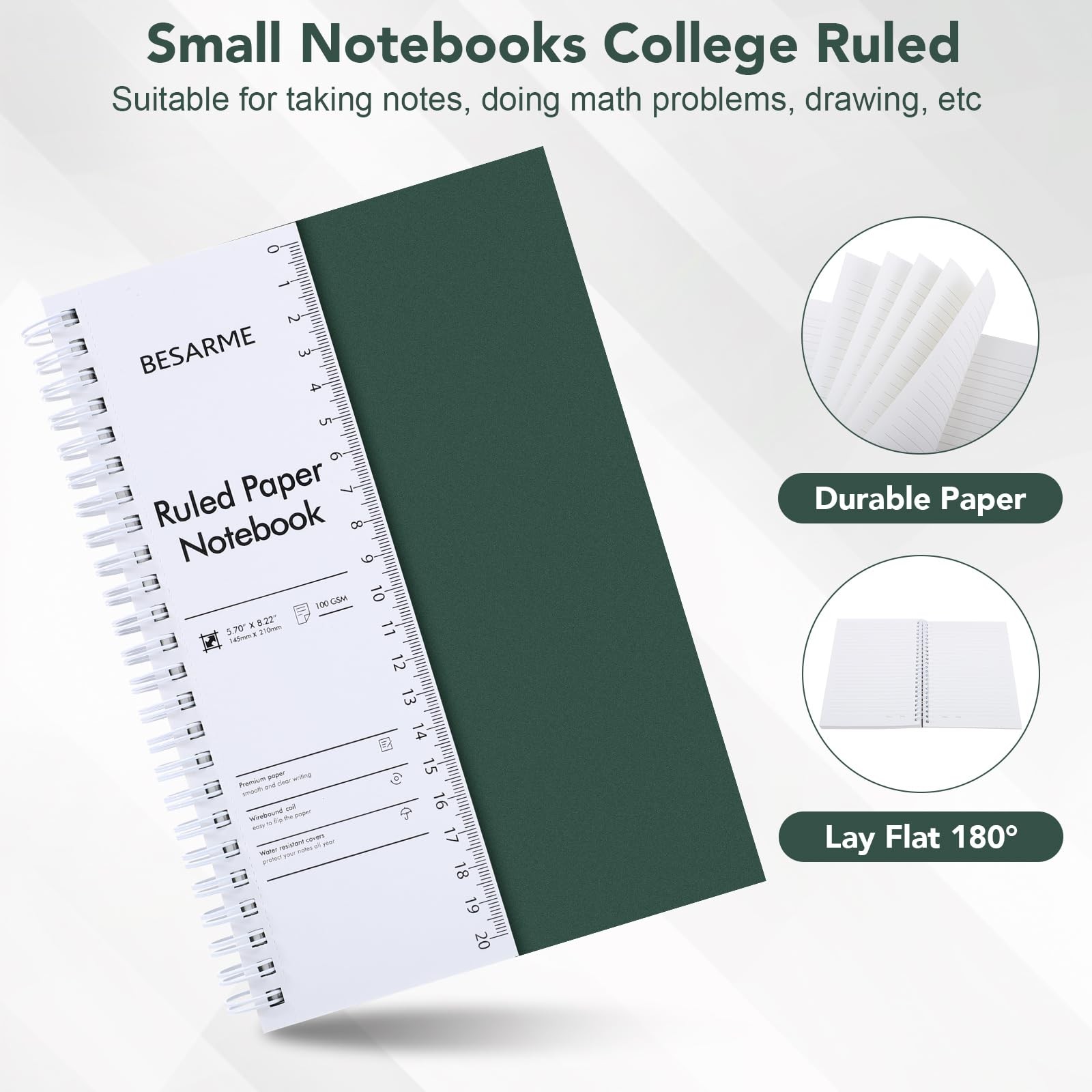4 Pack A5 College Ruled Spiral Notebooks, 5.7 x 8.22 In, 100GSM