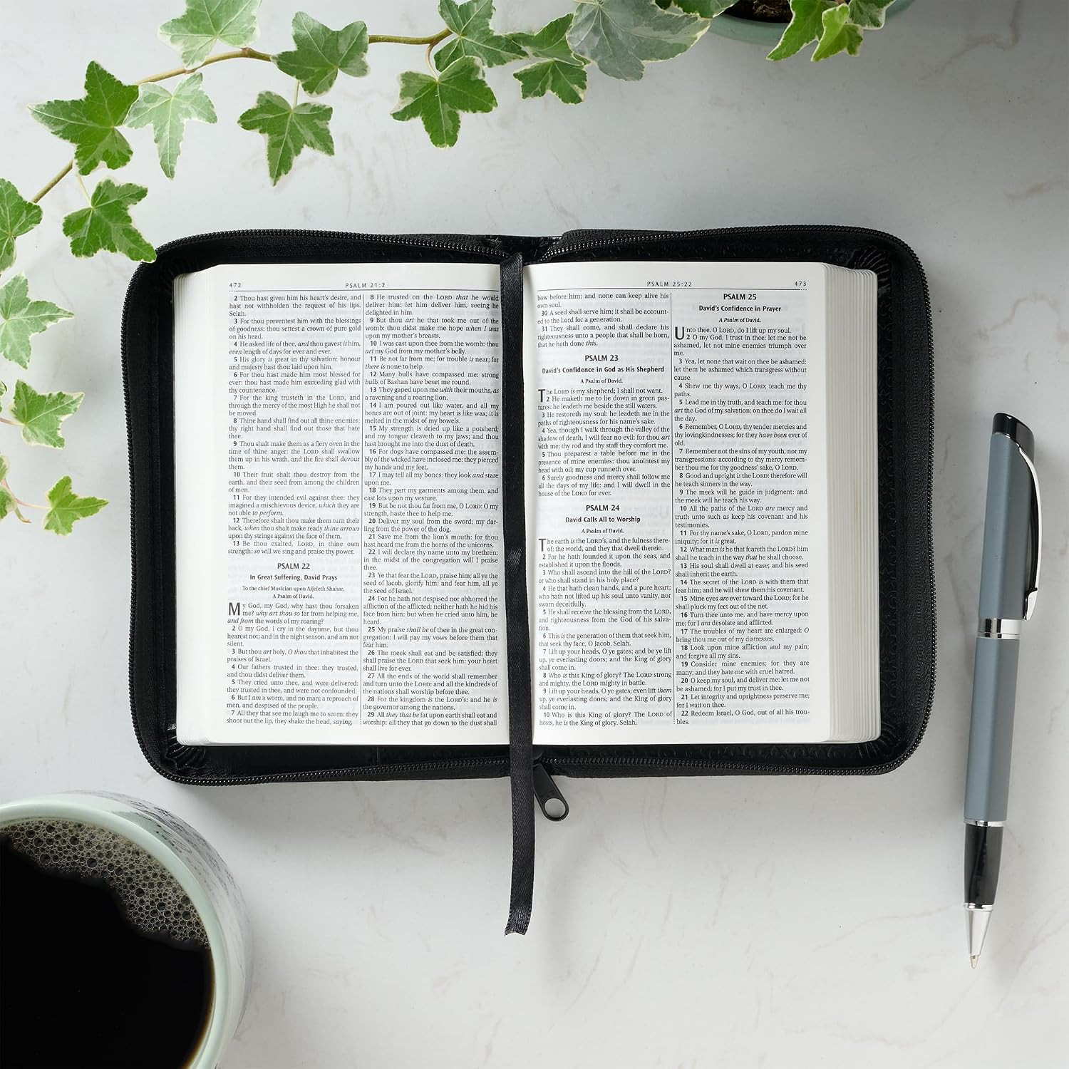 KJV Holy Bible,Mini Pocket Bible–Zippered Black Faux Leather Bible w/Ribbon Ma..