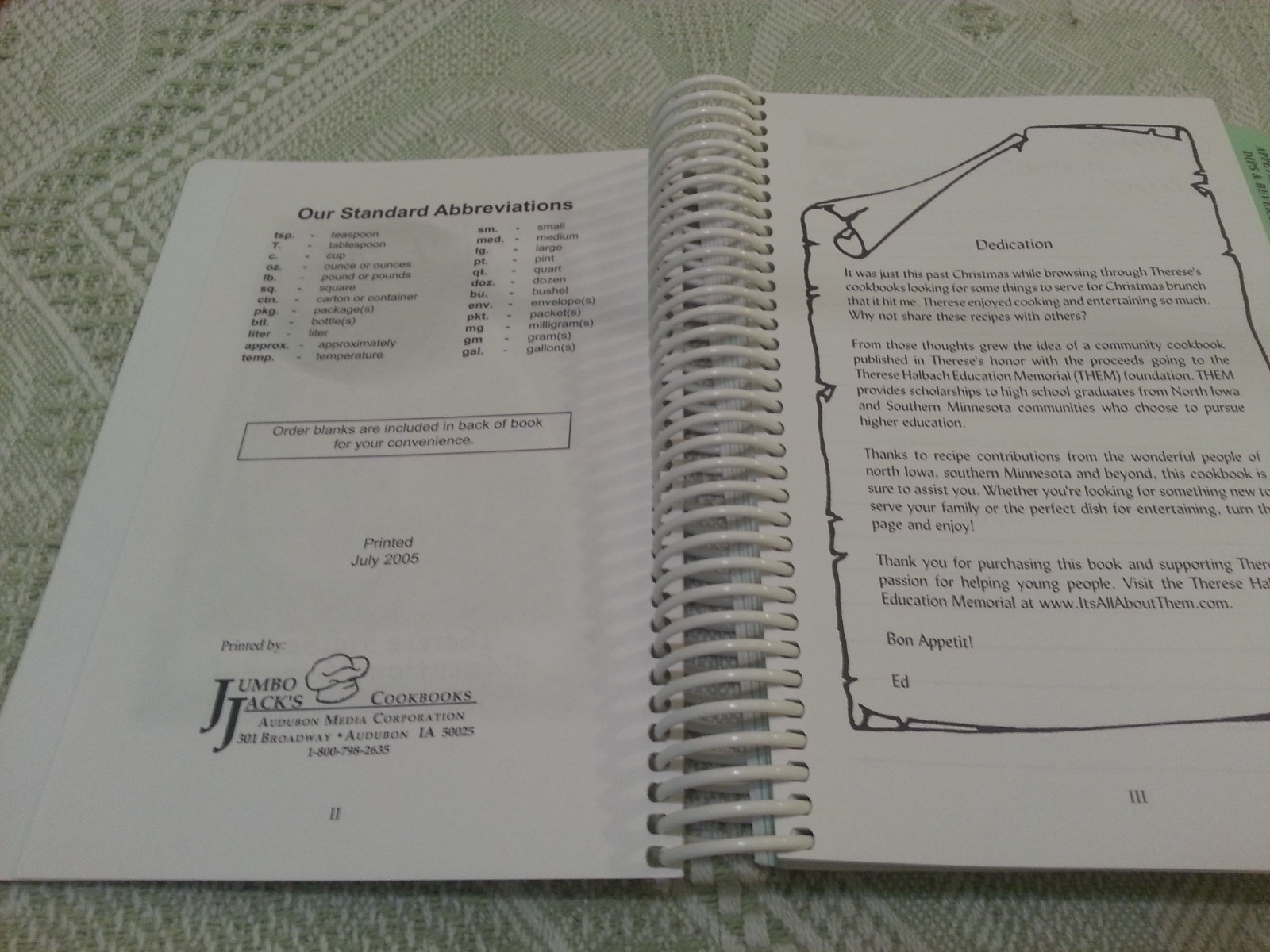 THEM Therese Halbach Education Memorial Cookbook 336 pages